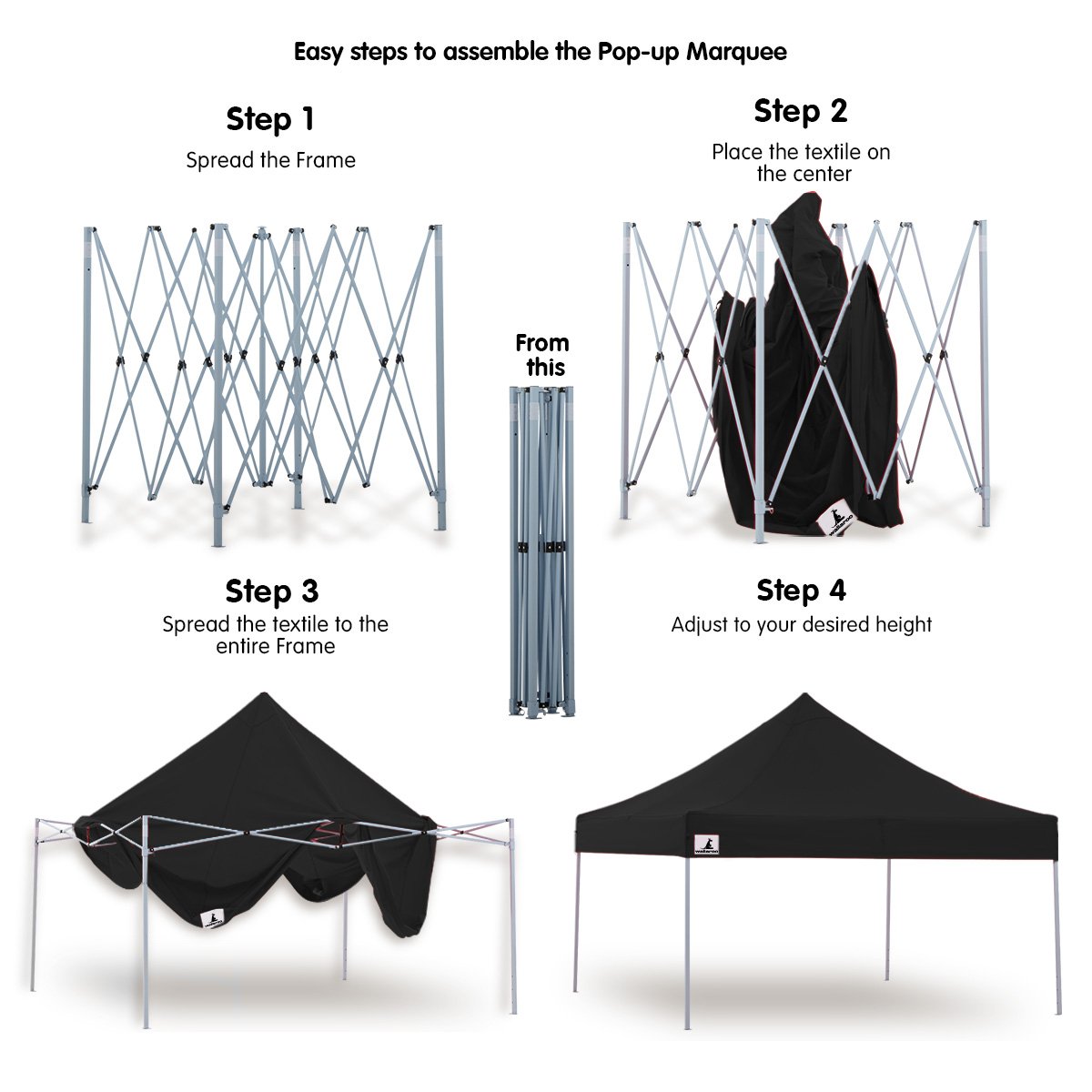 Heavy Duty 3x3 Pop-Up Gazebo Tent, Black, Wallaroo