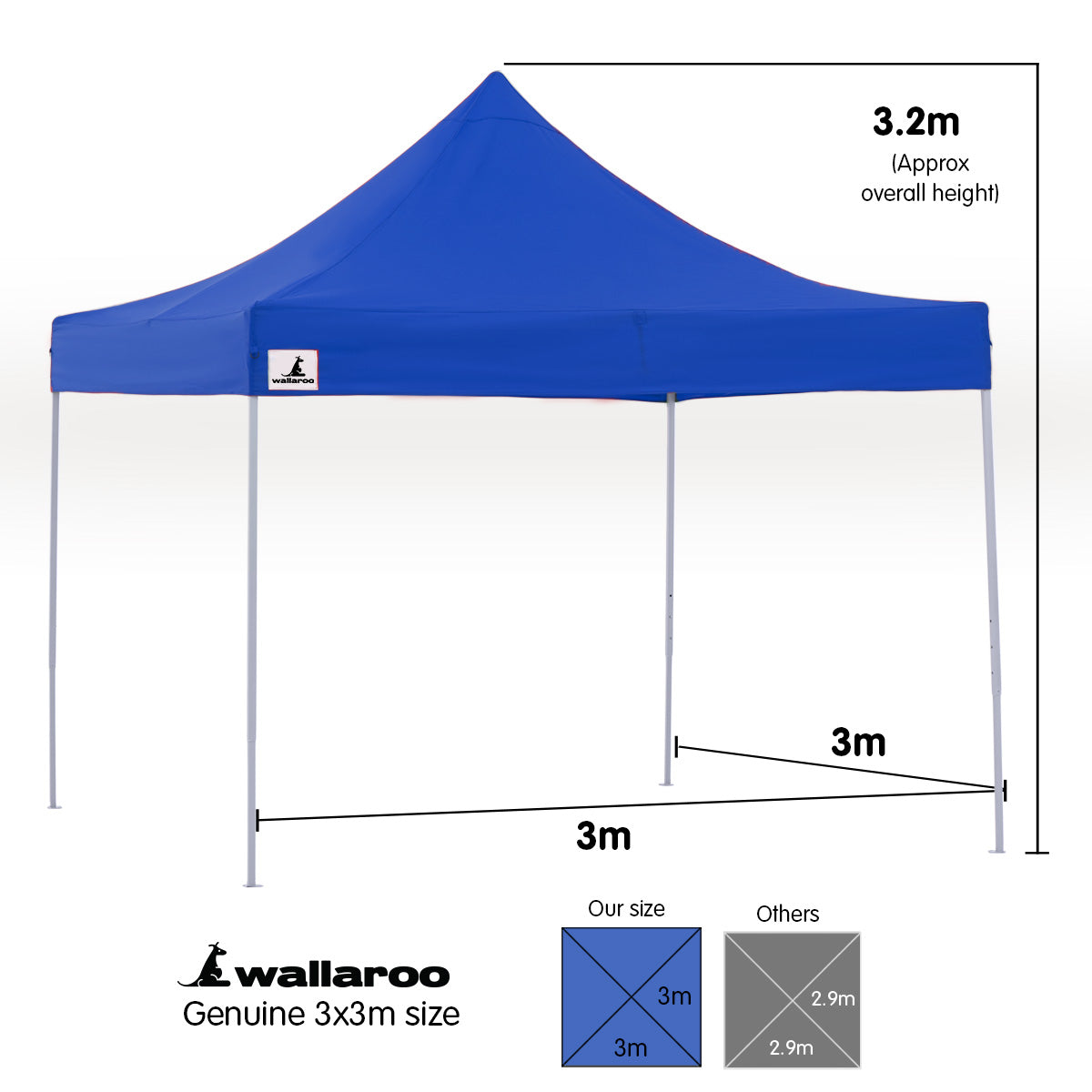 Quick Setup 3x3m Pop-Up Gazebo Tent - Blue, Wallaroo