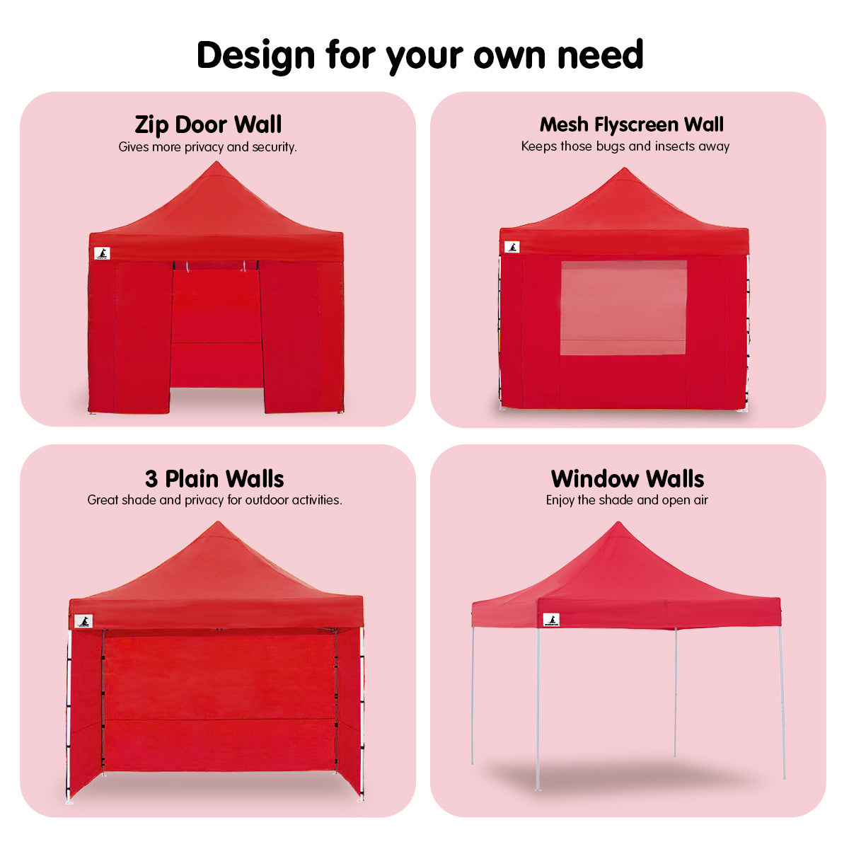 Quick-Setup Waterproof 3x3 Steel Gazebo Tent, Red - Wallaroo