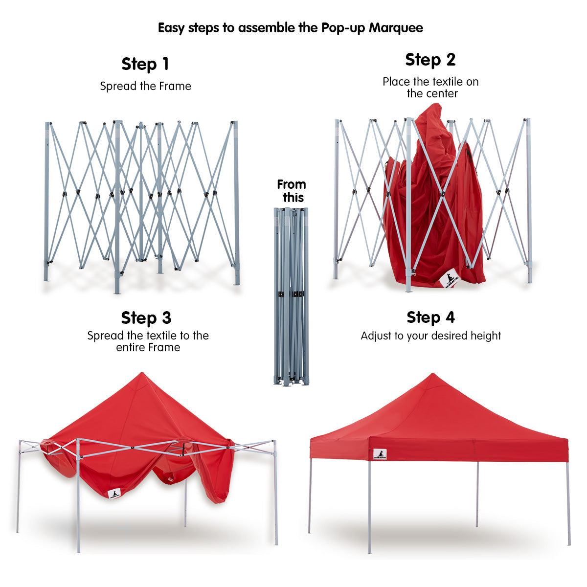 Quick-Setup Waterproof 3x3 Steel Gazebo Tent, Red - Wallaroo