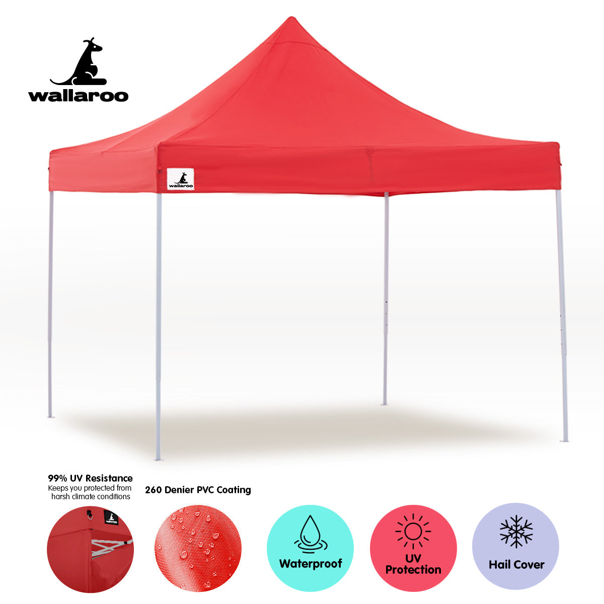 Quick-Setup Waterproof 3x3 Steel Gazebo Tent, Red - Wallaroo