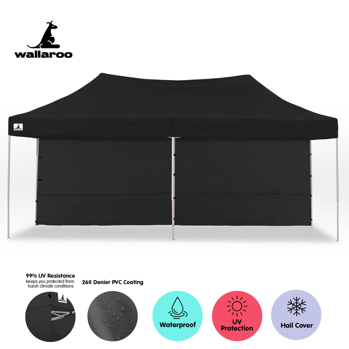 Pop-Up Gazebo Tent, 3 Height Settings, 3x6m - Wallaroo