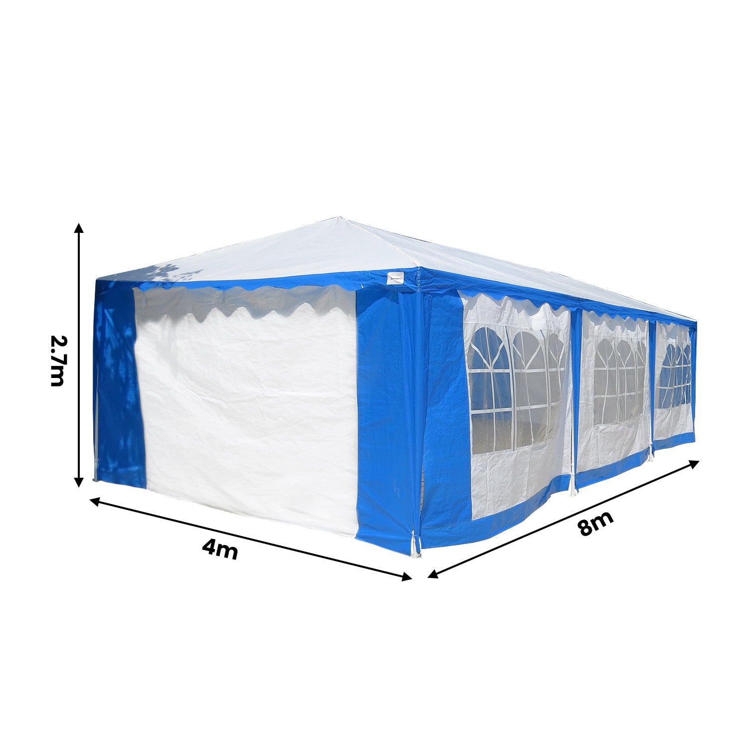 Blue 4x8m PE UV Tent with Windows & Doors - Wallaroo