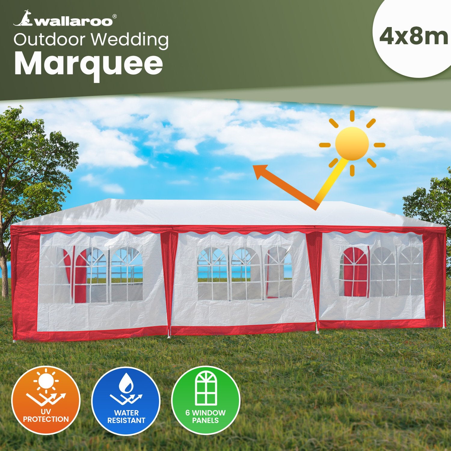 UV Resistant 4x8m Event Marquee Tent, Red - Wallaroo