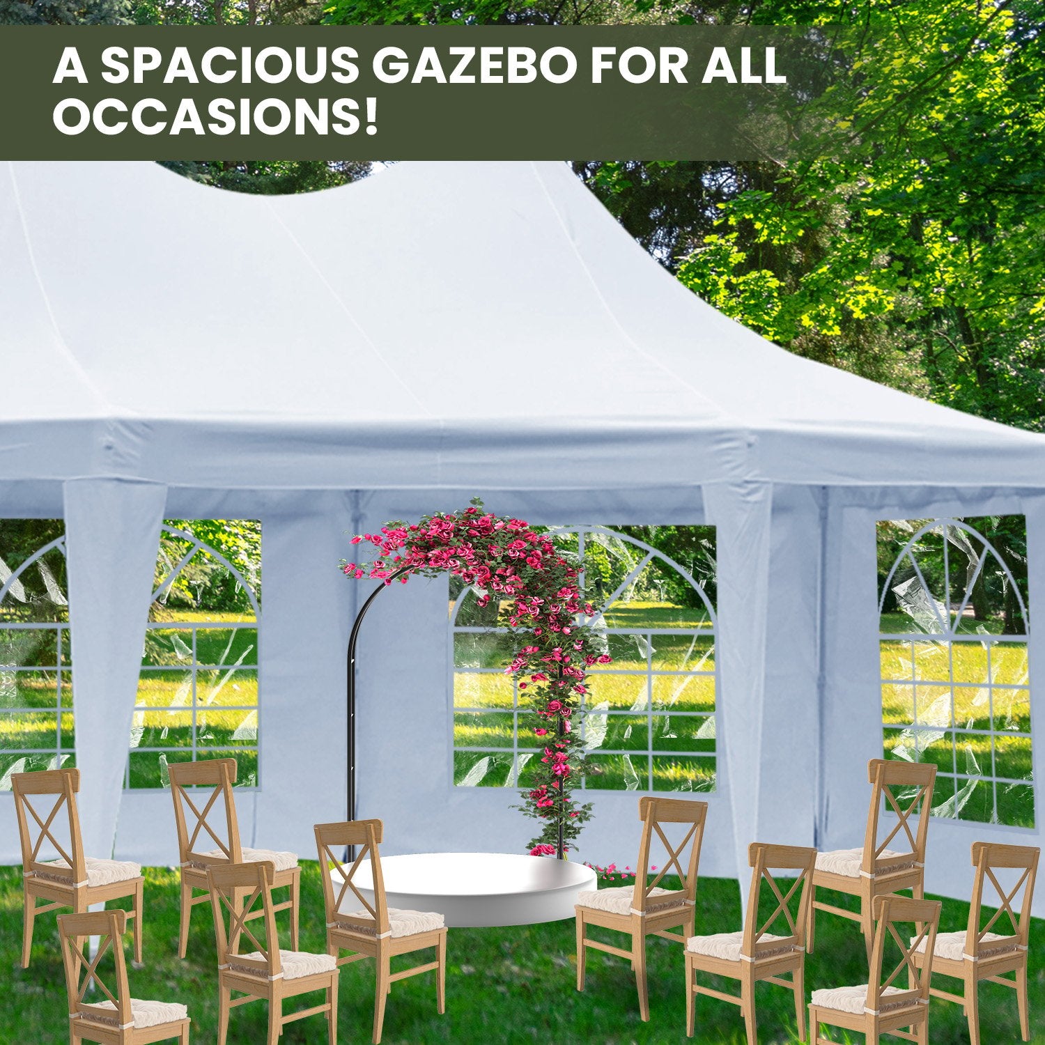 Elegant 6x4.5m Wedding Gazebo, PVC, Church Windows