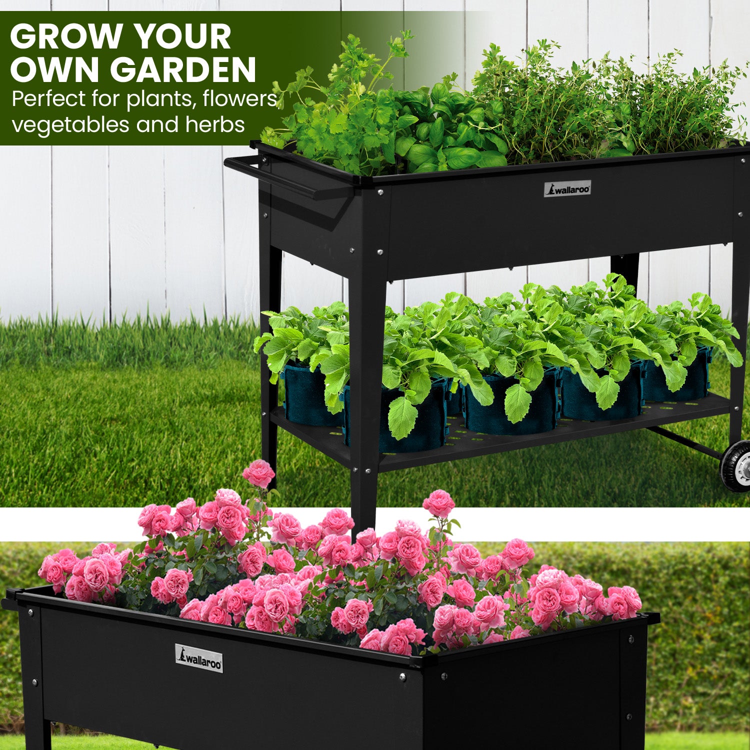 Portable Galvanized Steel Garden Bed w/ Shelf & Wheels, Wallaroo