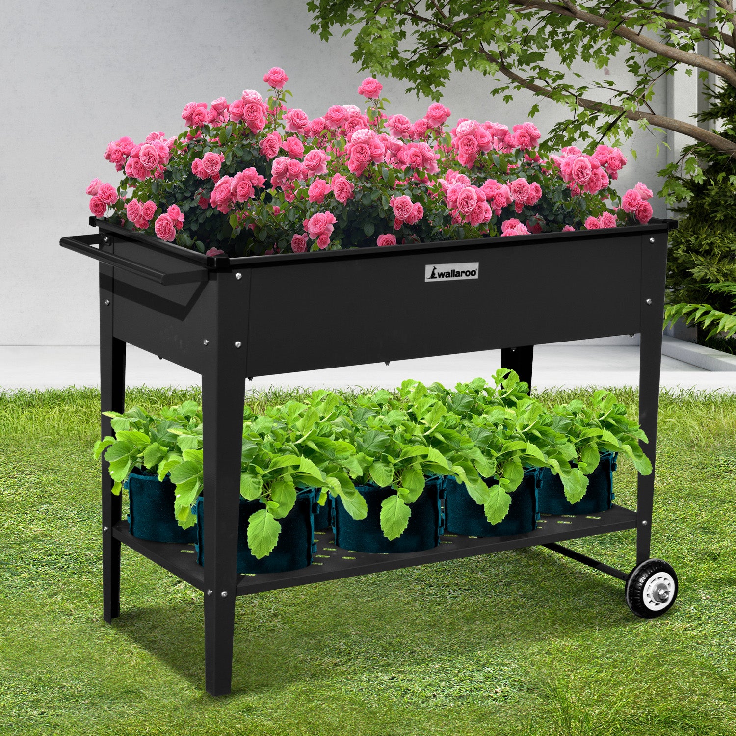 Portable Galvanized Steel Garden Bed w/ Shelf & Wheels, Wallaroo