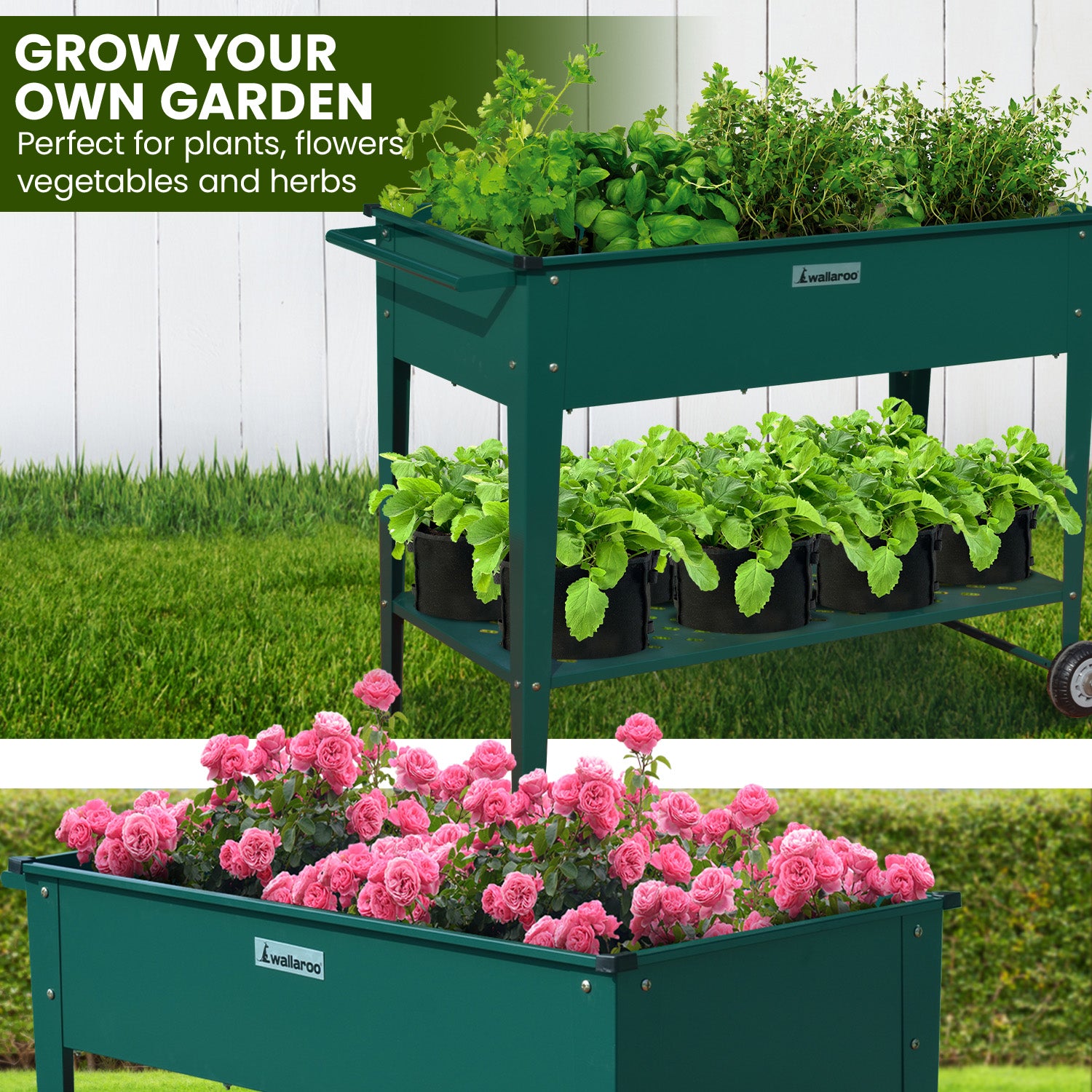 Portable Galvanized Steel Raised Planter with Storage - Wallaroo