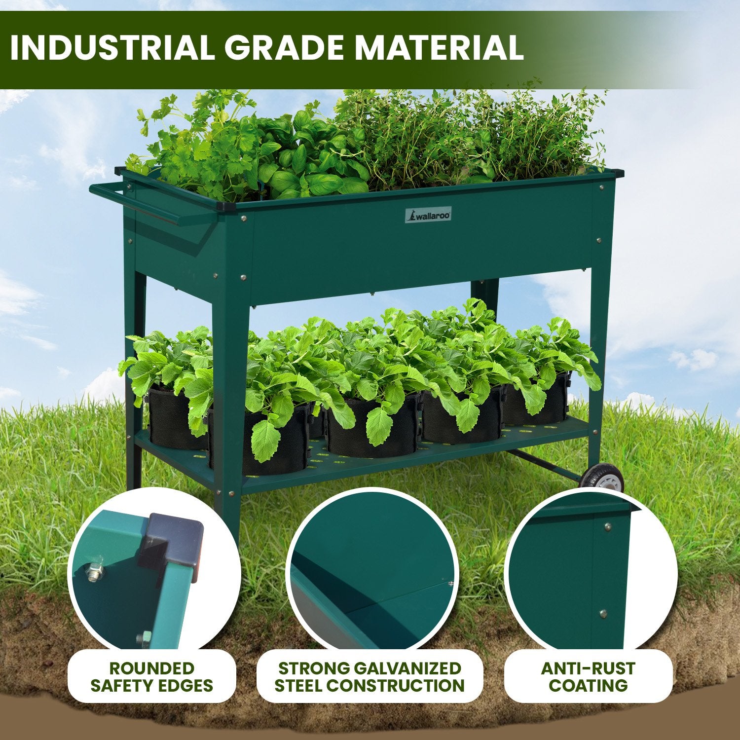 Portable Galvanized Steel Raised Planter with Storage - Wallaroo