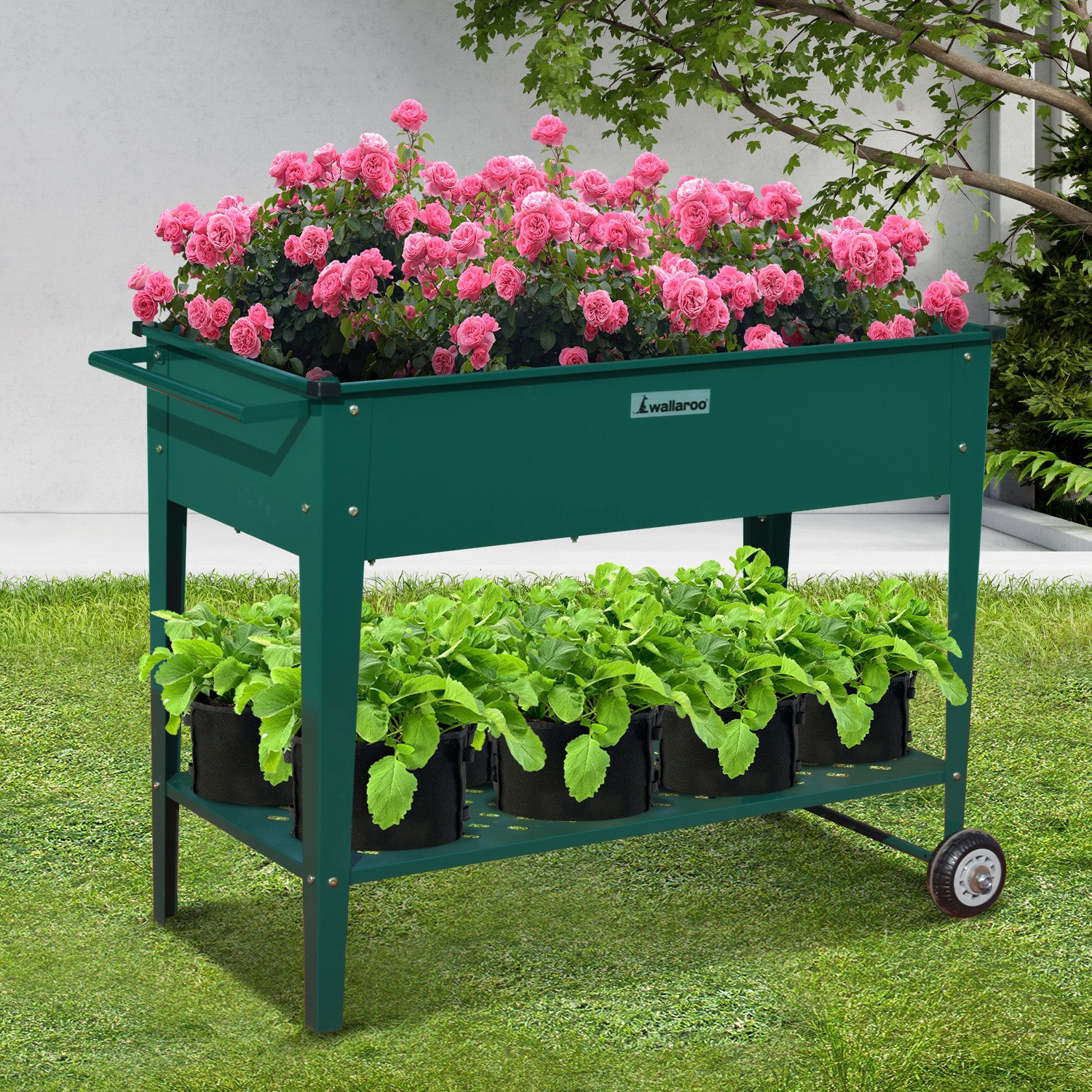 Portable Galvanized Steel Raised Planter with Storage - Wallaroo