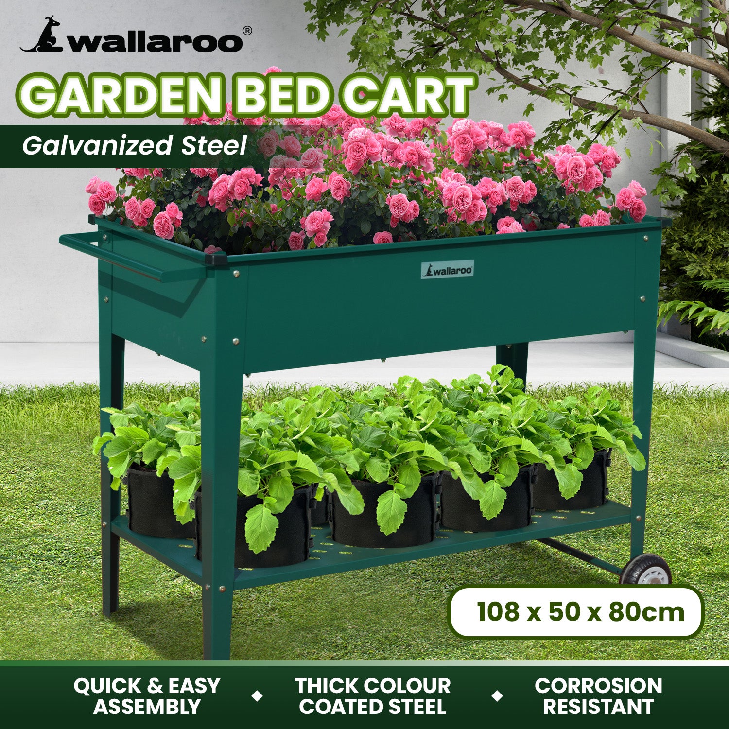 Portable Galvanized Steel Raised Planter with Storage - Wallaroo