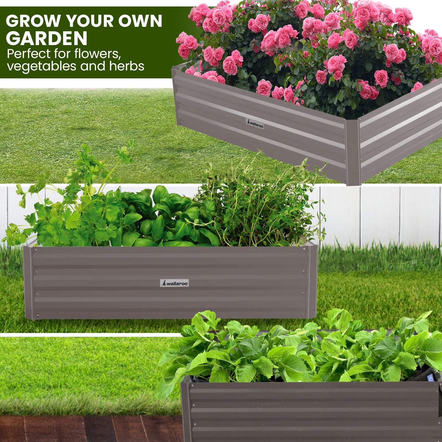 Quick Assembly Galvanized Steel Garden Bed, 120x60x30cm Wallaroo