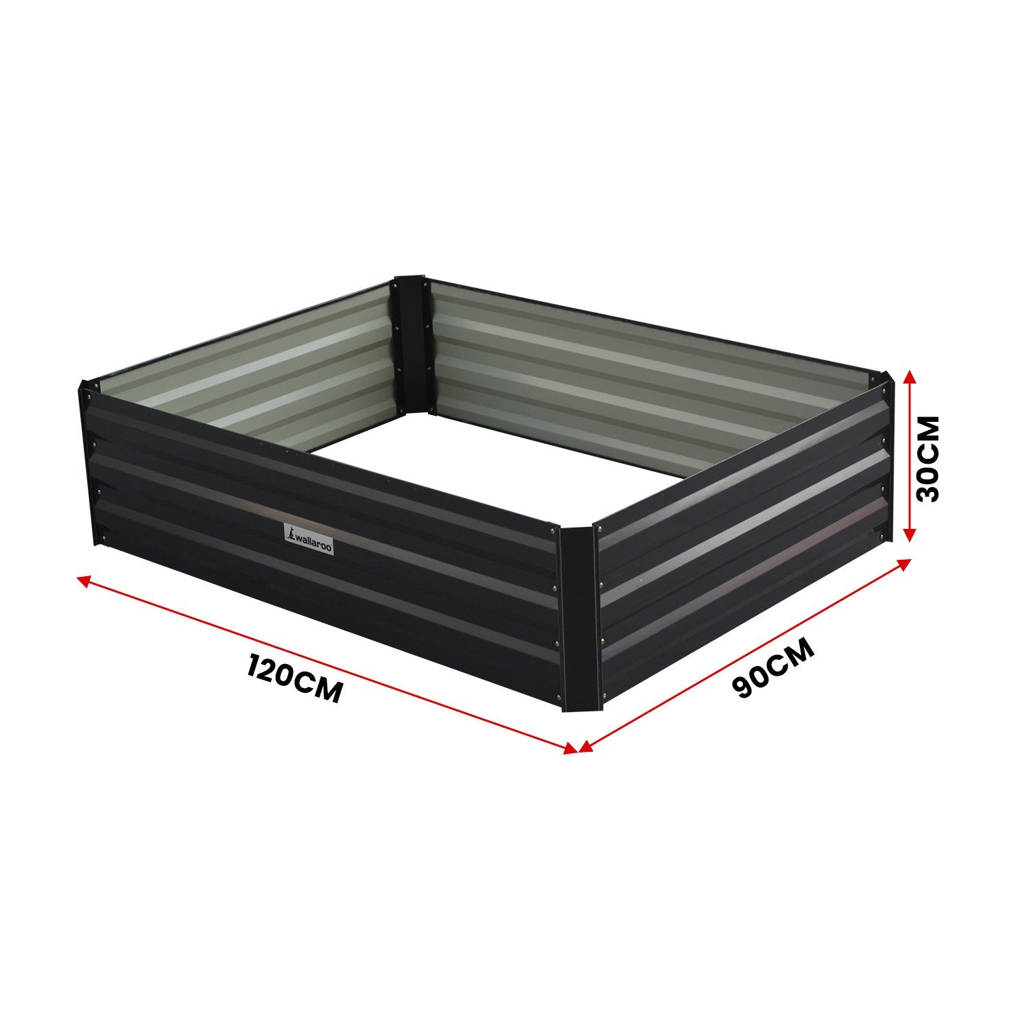 Galvanized Steel Garden Bed, 120x90x30cm, Black - Wallaroo