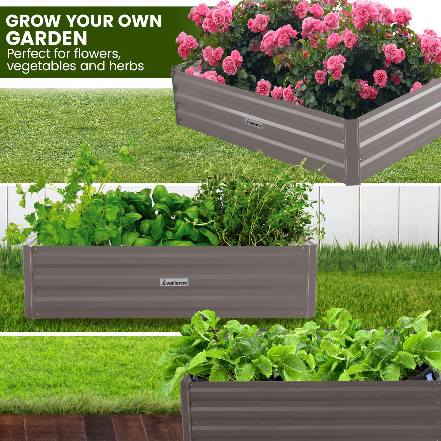 Thick Galvanized Steel Garden Bed 120x90x30cm - Wallaroo