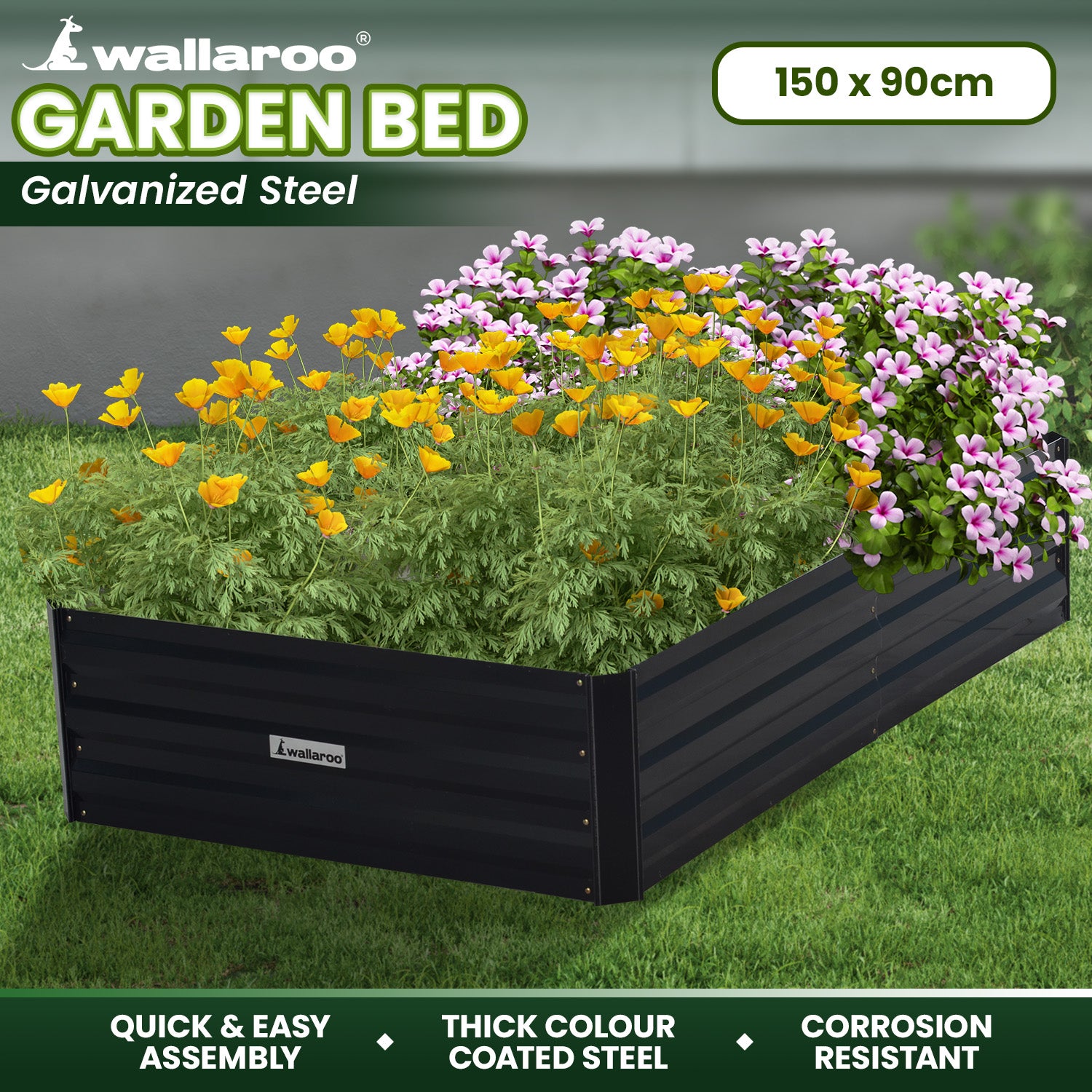 Corrosion-Resistant Galvanized Steel Garden Bed 150x90x30cm - Wallaroo