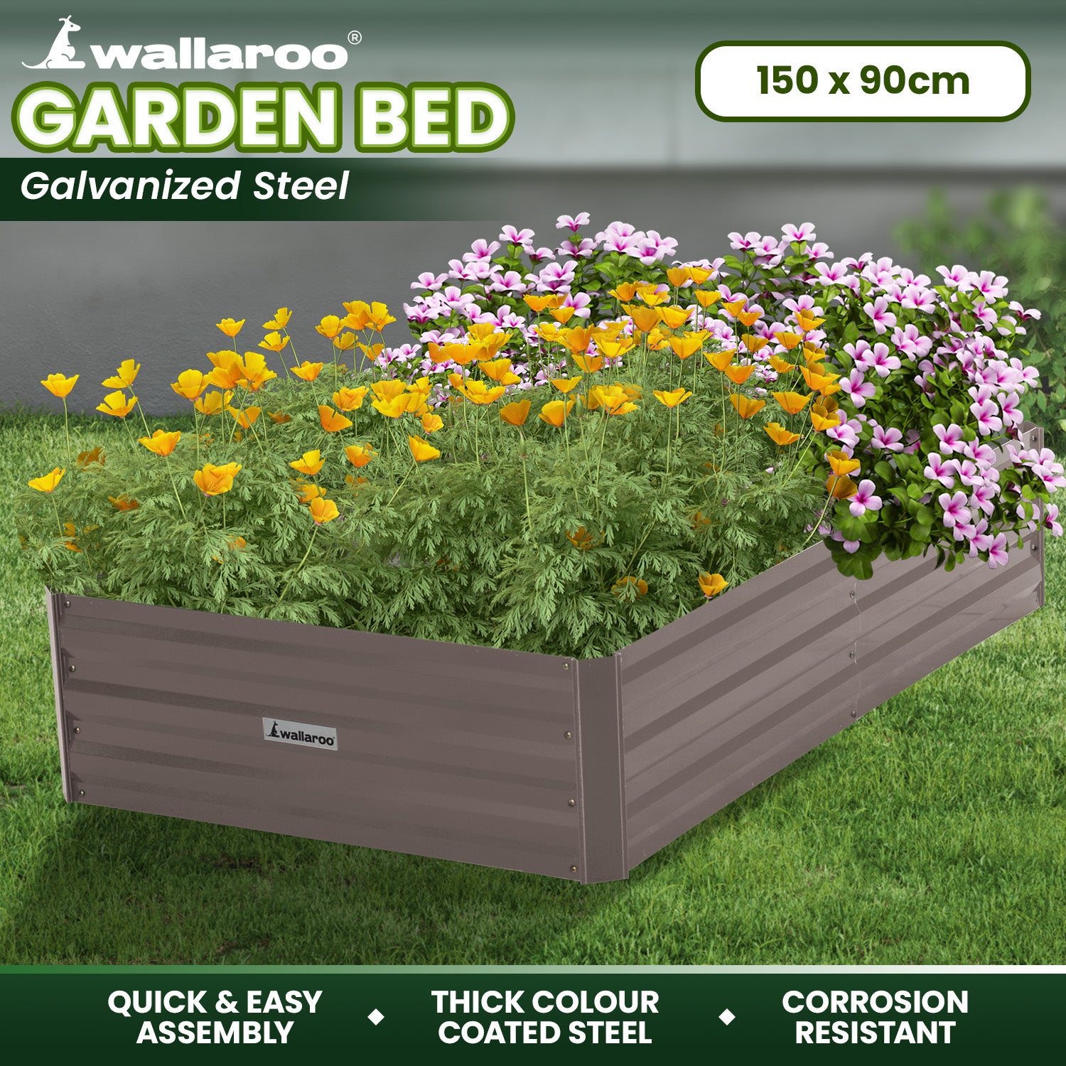 Corrosion-Resistant Galvanized Steel Garden Bed 150x90x30cm Wallaroo