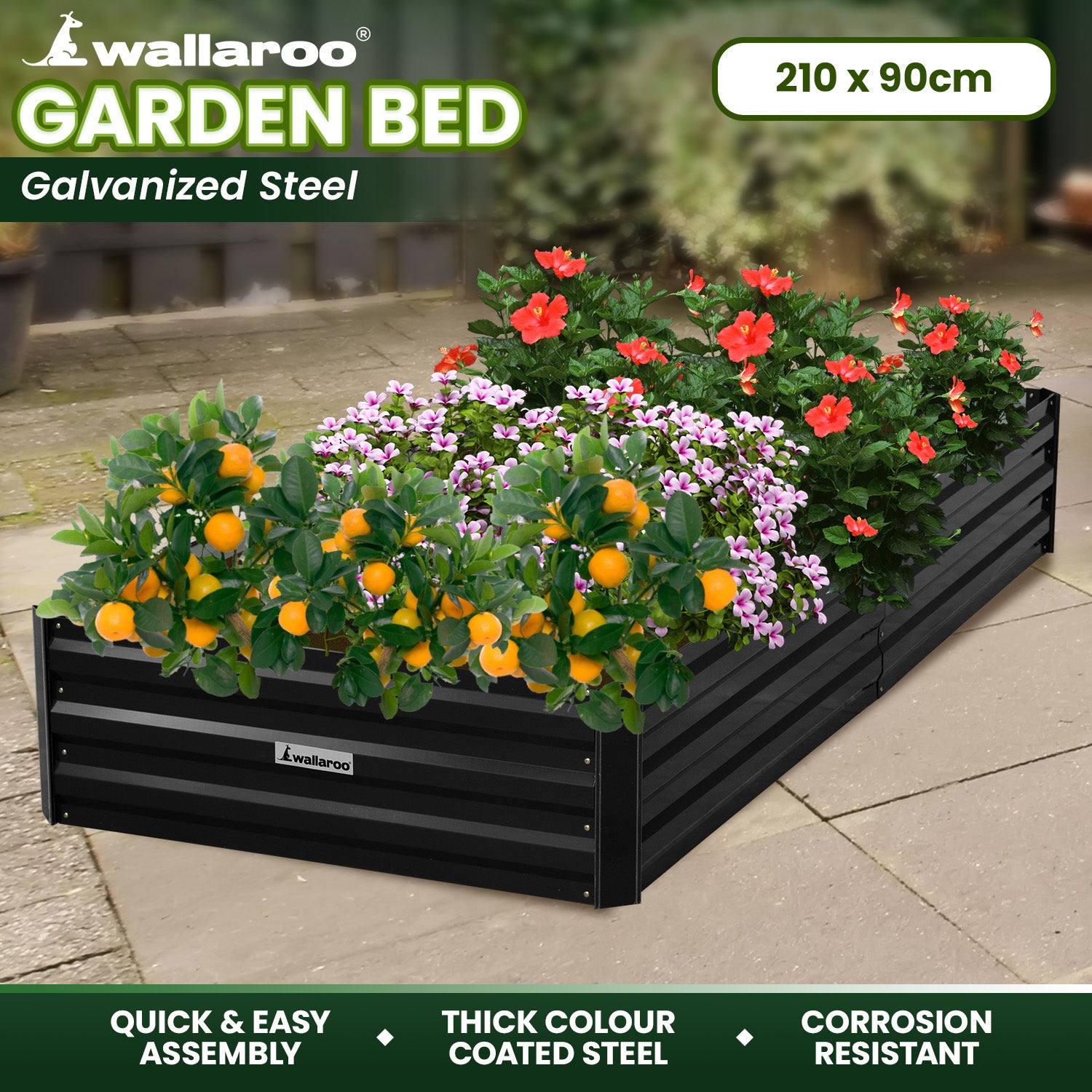 Anti-Rust Galvanized Steel Garden Bed 210x90x30cm