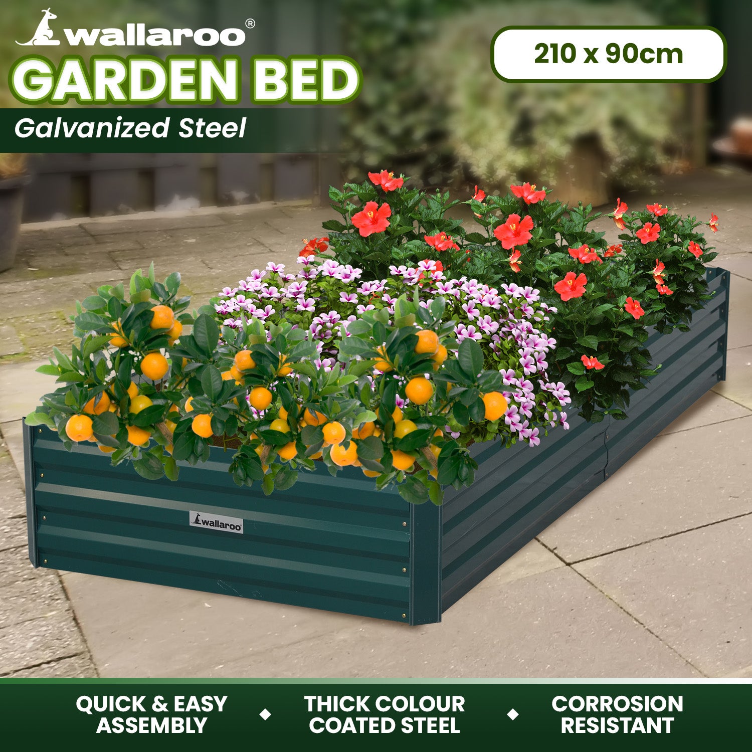 Corrosion Resistant Galvanized Garden Bed 210x90x30cm Wallaroo