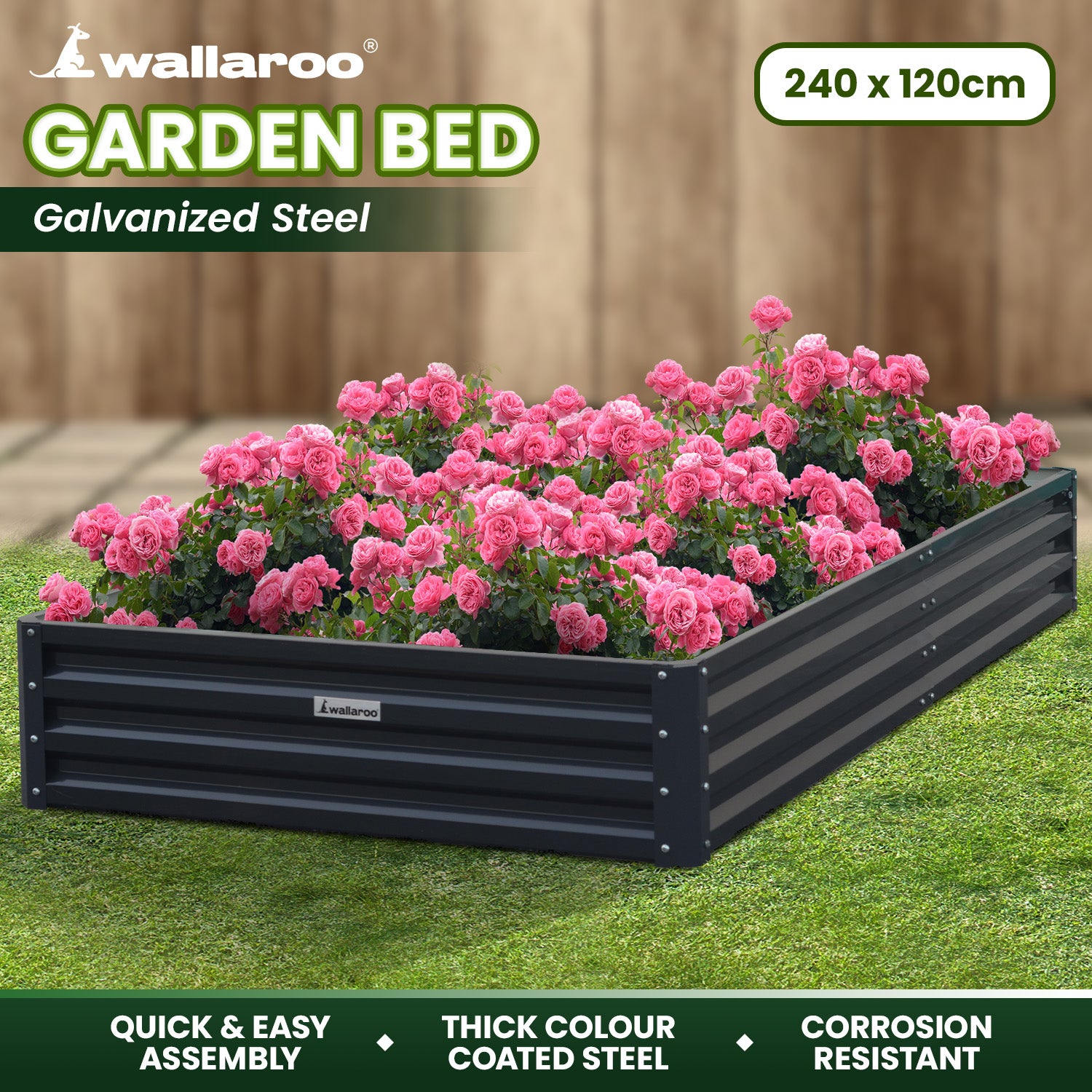 Corrosion Resistant Galvanized Steel Garden Bed 240x120x30cm - Wallaroo