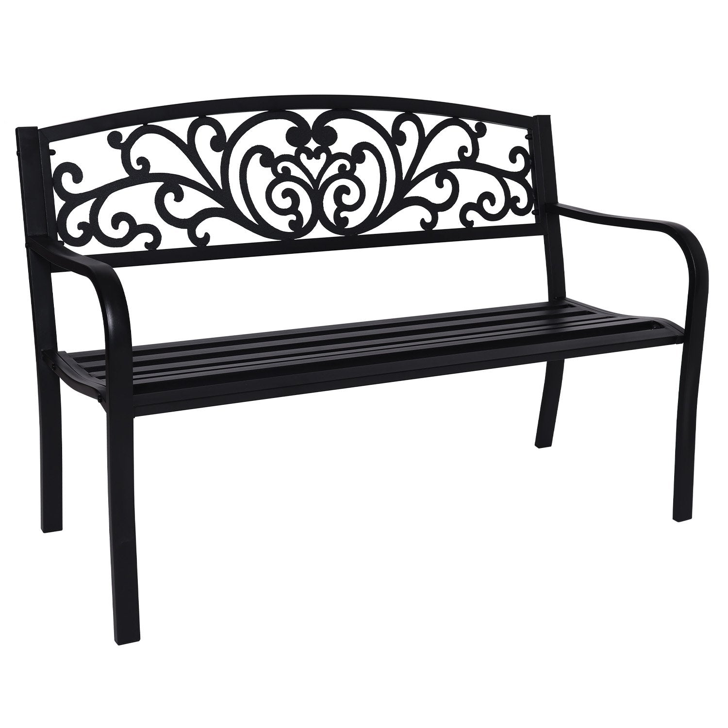 Weather-Resistant Steel Garden Bench, Floral, Cast Iron - Wallaroo