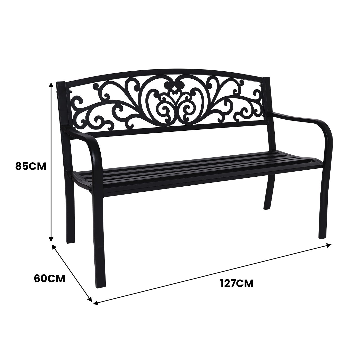 Weather-Resistant Steel Garden Bench, Floral, Cast Iron - Wallaroo