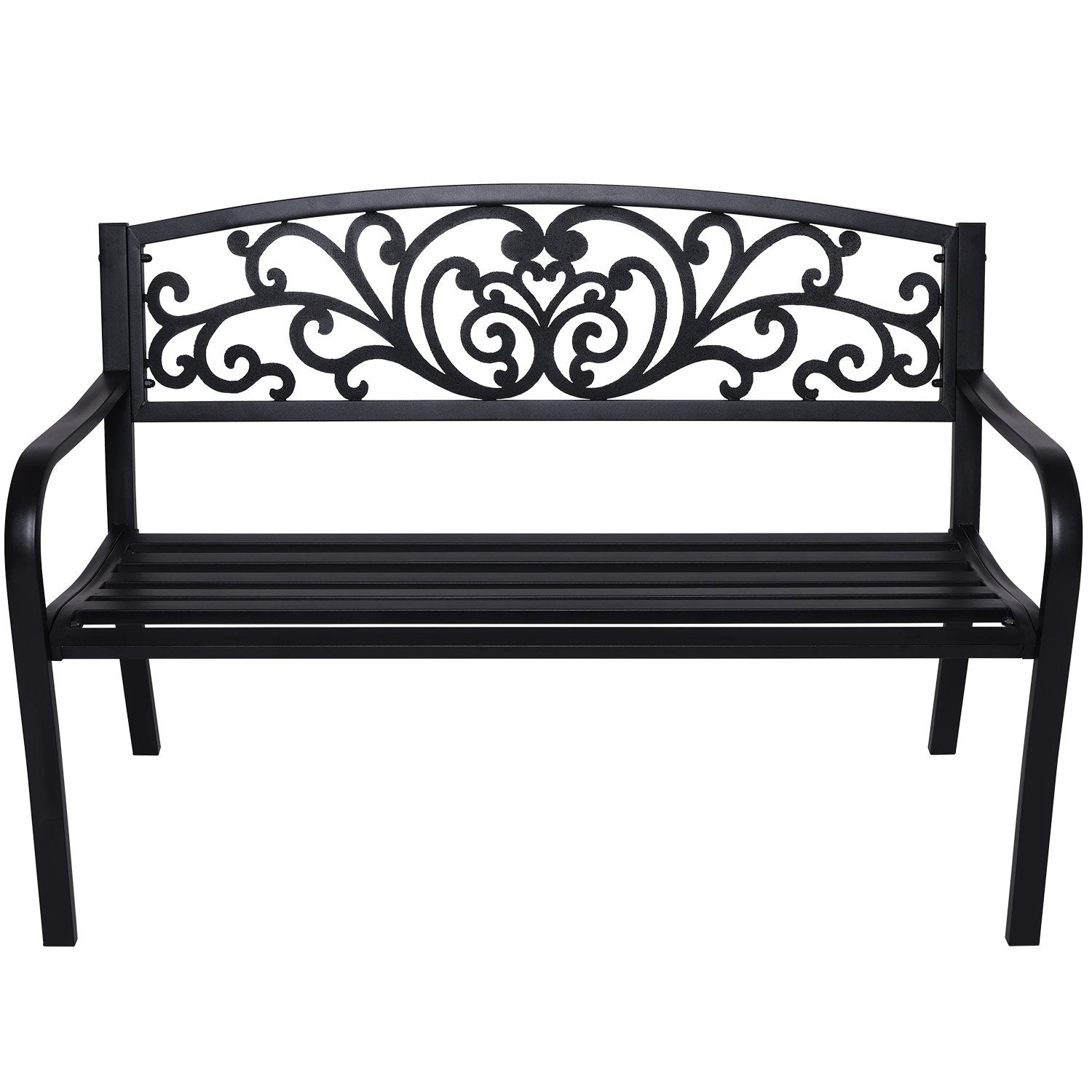 Weather-Resistant Steel Garden Bench, Floral, Cast Iron - Wallaroo