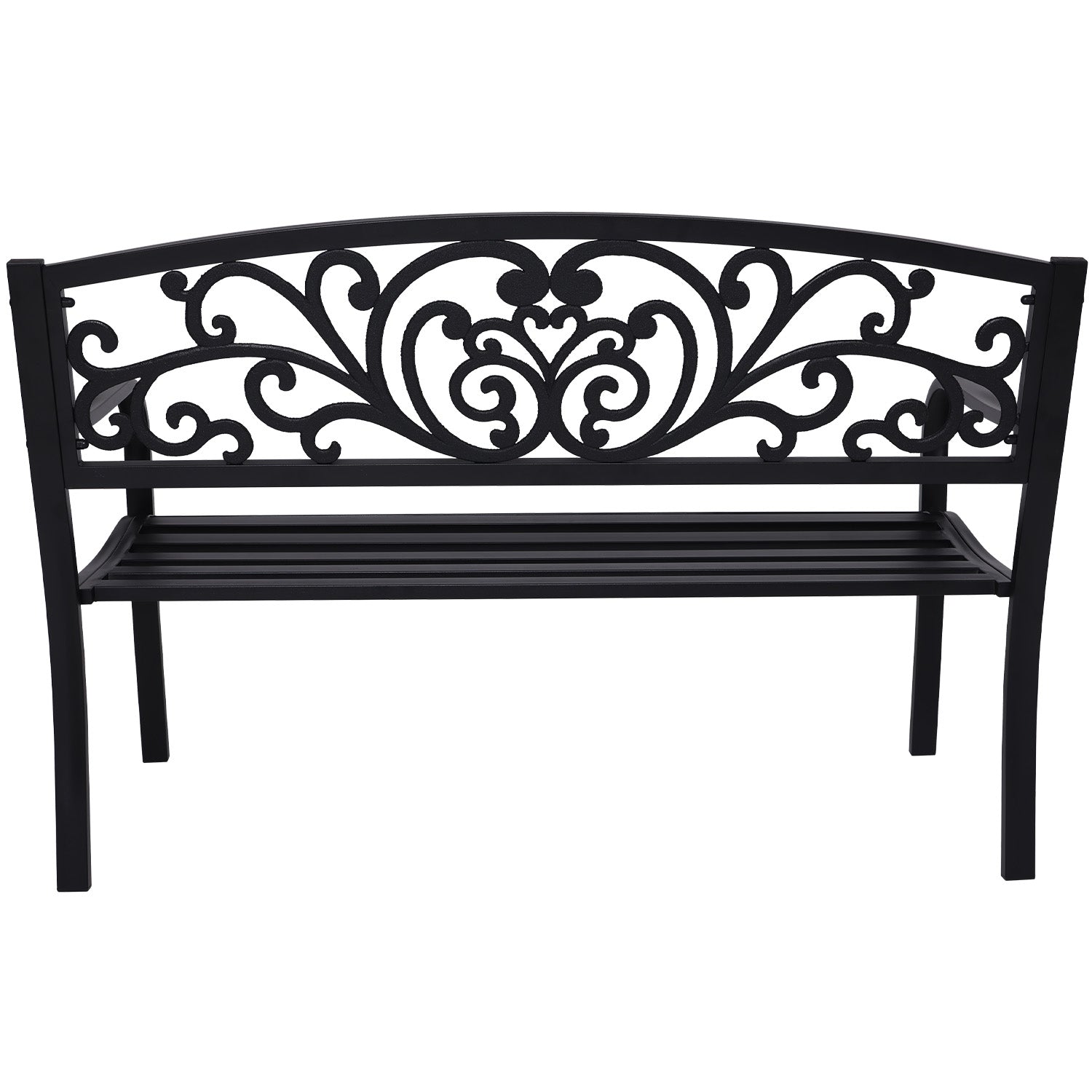 Weather-Resistant Steel Garden Bench, Floral, Cast Iron - Wallaroo