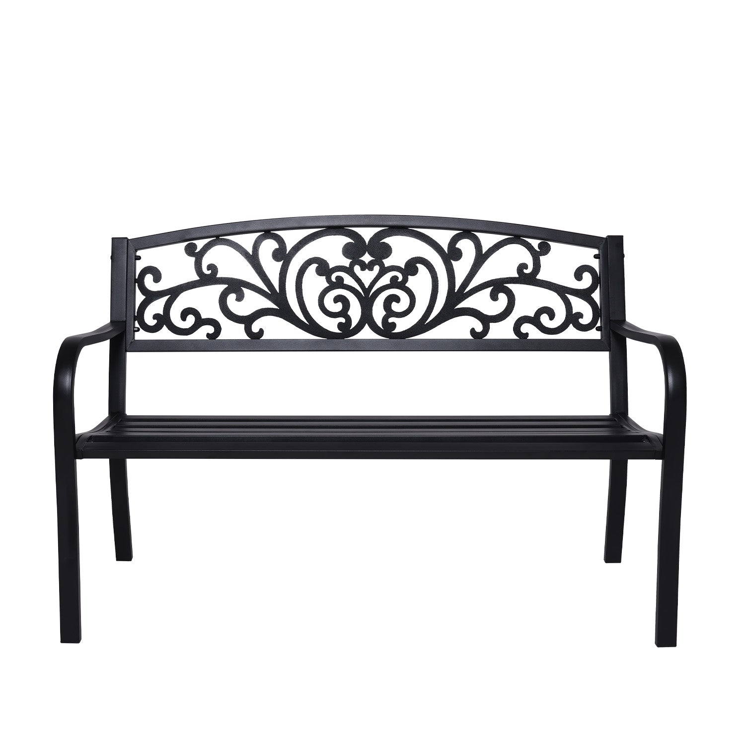 Weather-Resistant Steel Garden Bench, Floral, Cast Iron - Wallaroo