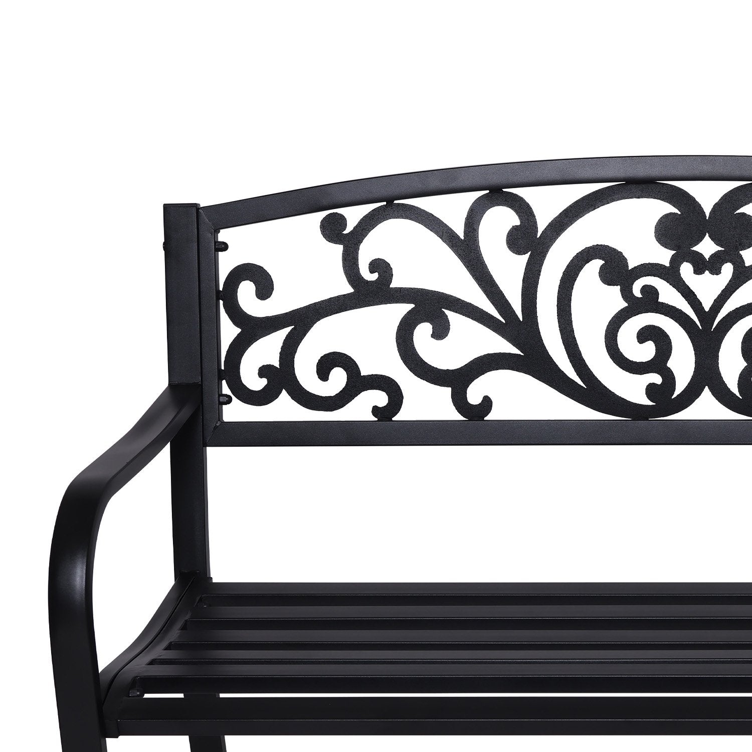 Weather-Resistant Steel Garden Bench, Floral, Cast Iron - Wallaroo