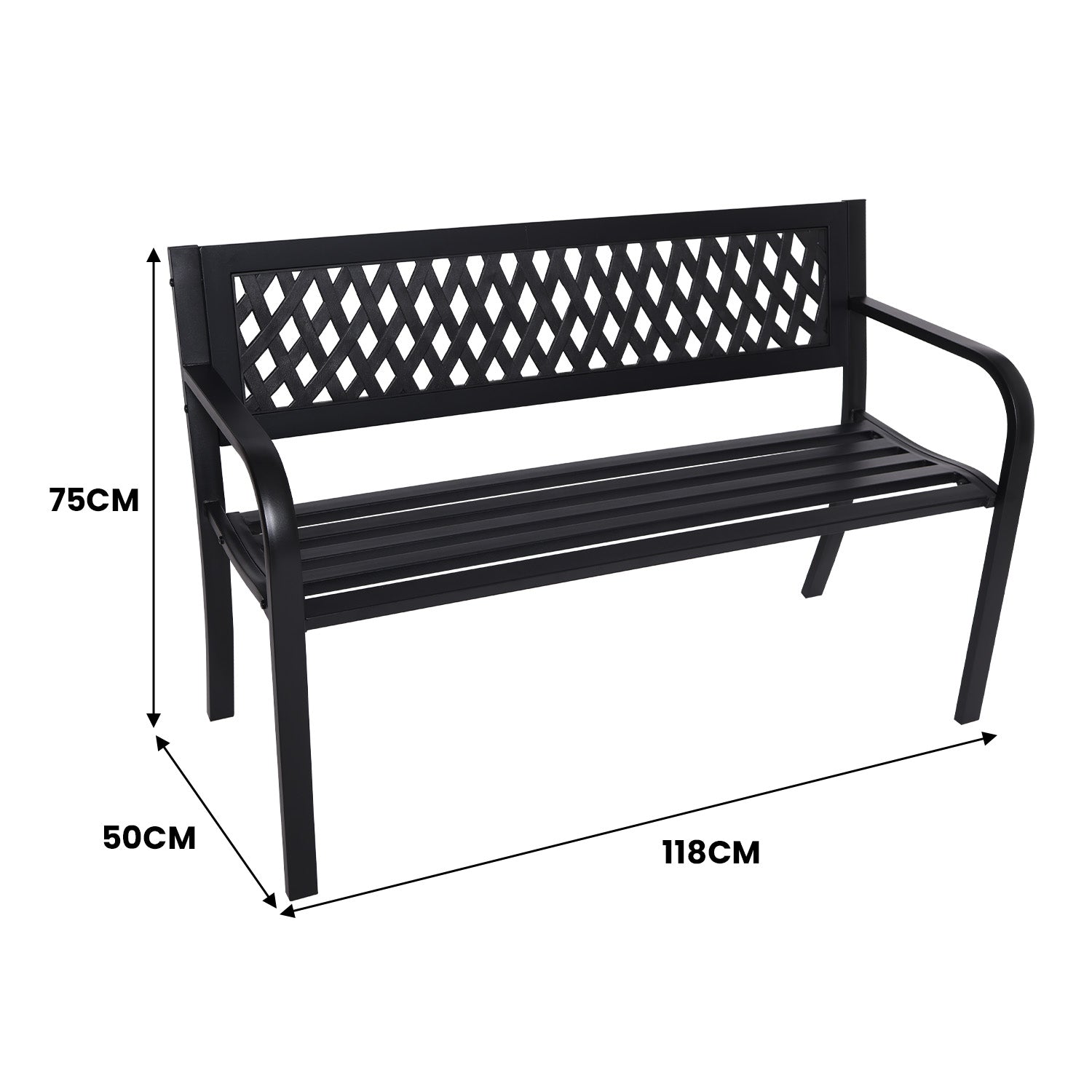 Weather-Resistant Steel Garden Bench - Cast Iron Backrest Wallaroo