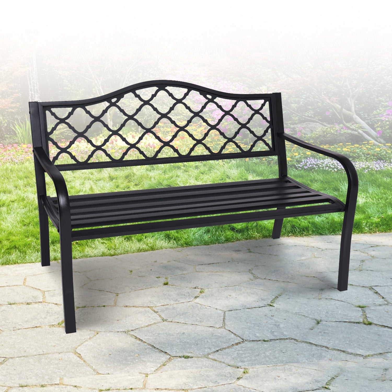 Weather-Resistant Garden Bench, Cast Iron Back – Wallaroo