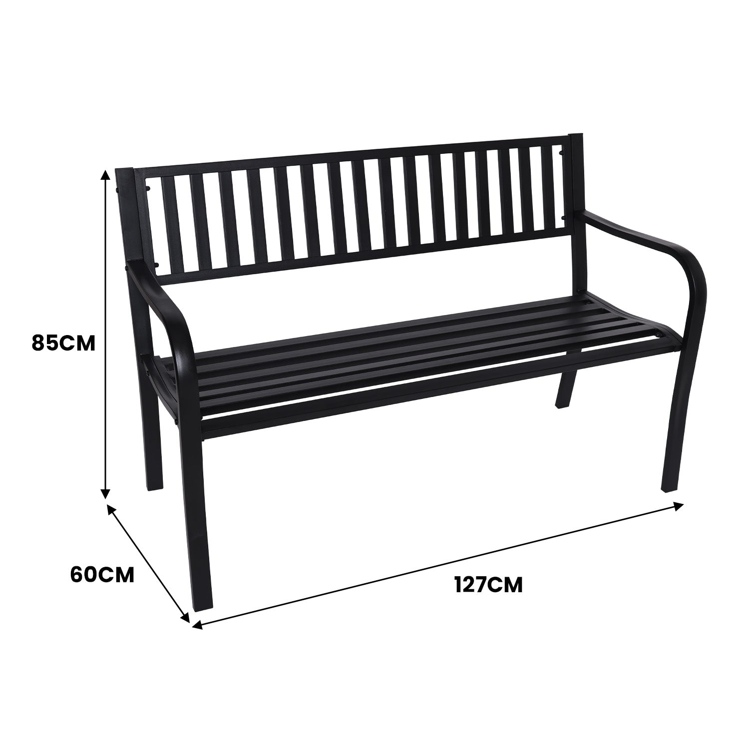 Weather-Resistant Steel Garden Bench, Cast Iron Backrest - Wallaroo