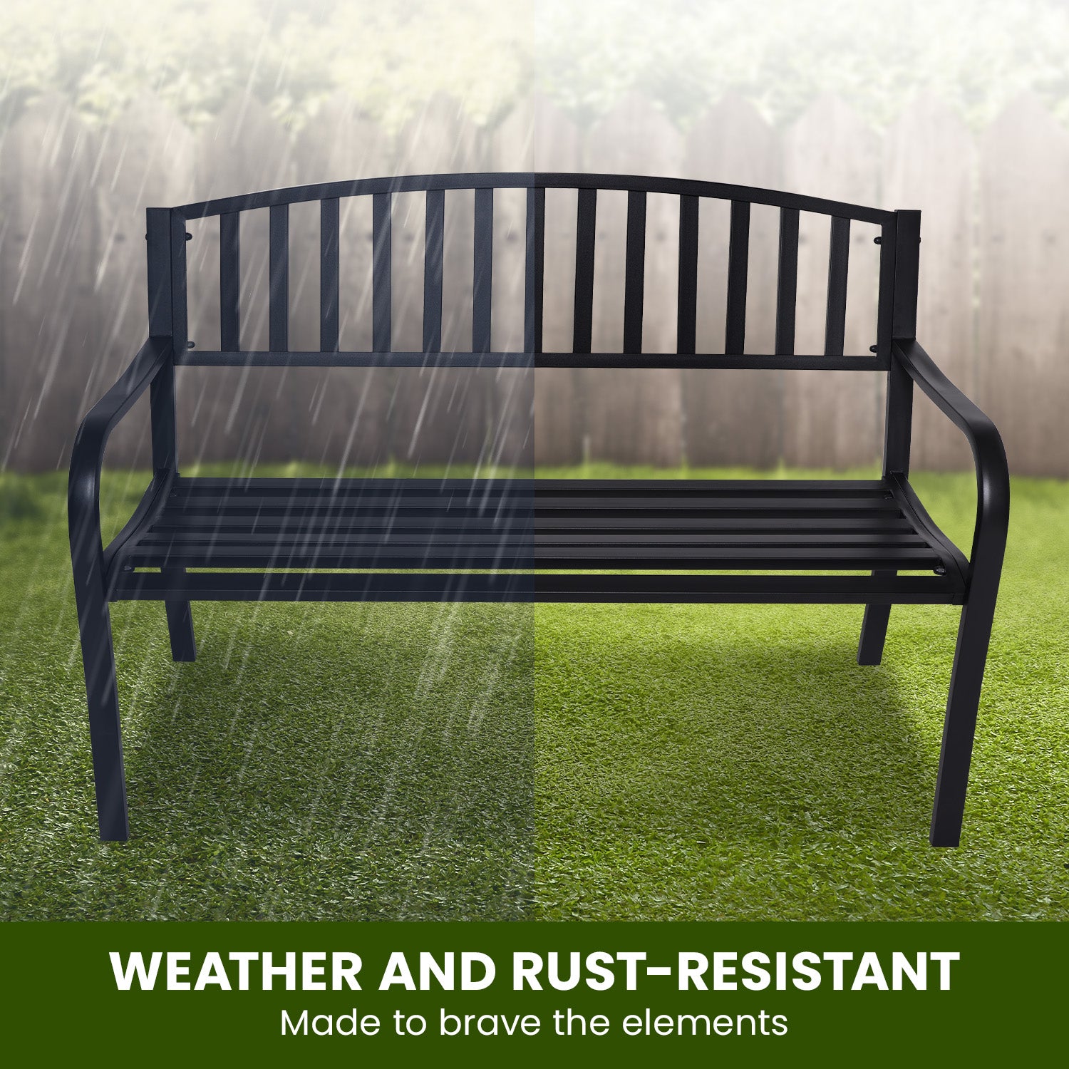 Weather-Resistant Steel Garden Bench, 3-Seater - Wallaroo