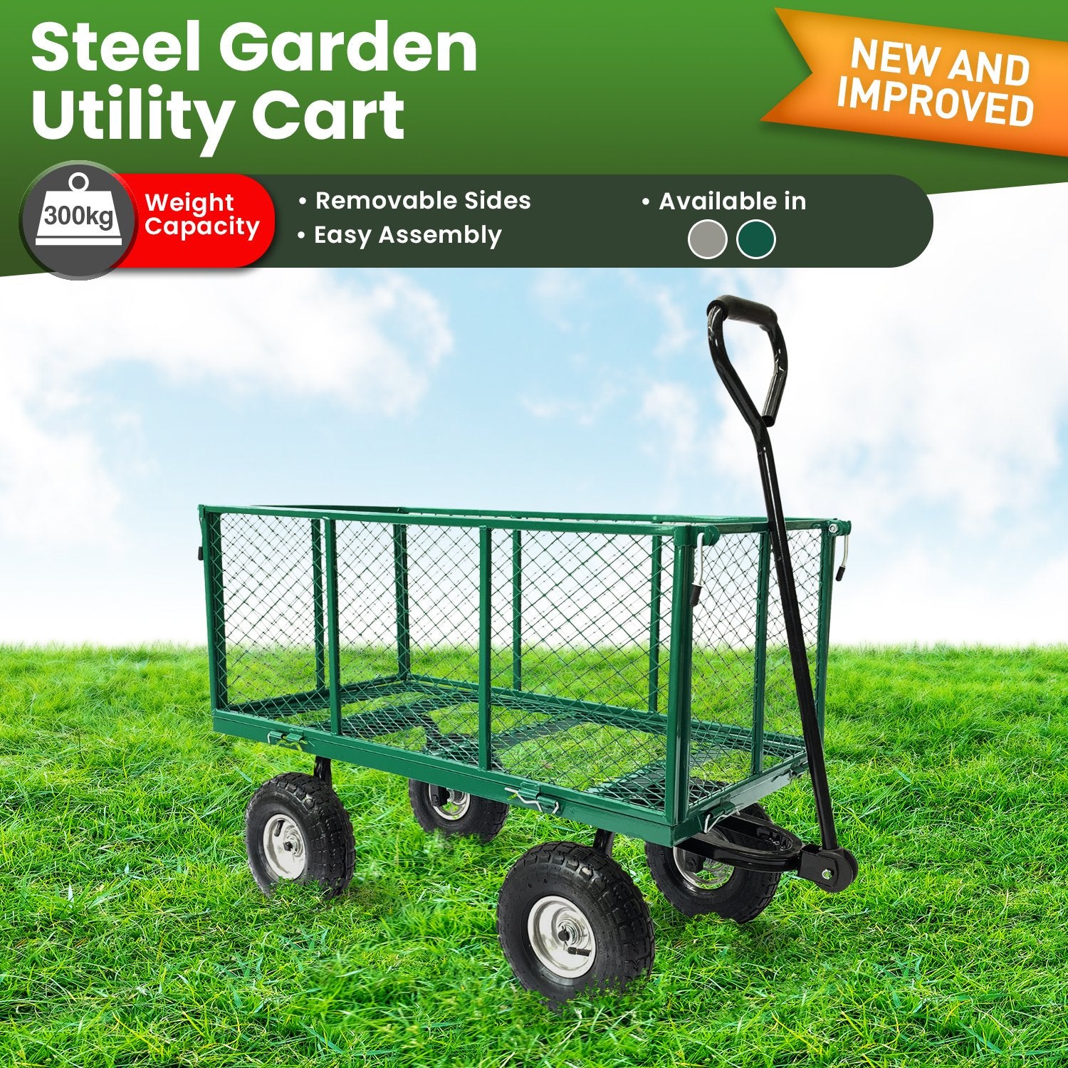 Heavy-Duty Steel Mesh Garden Trolley Cart with 300kg Capacity