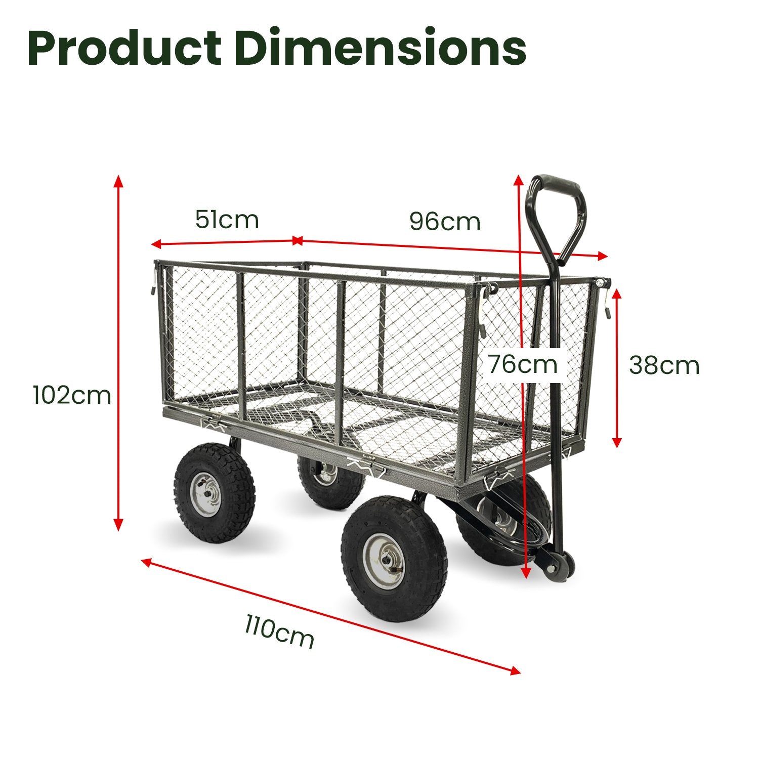 Heavy-Duty 300kg Steel Mesh Garden Cart, 10in Tires Wallaroo