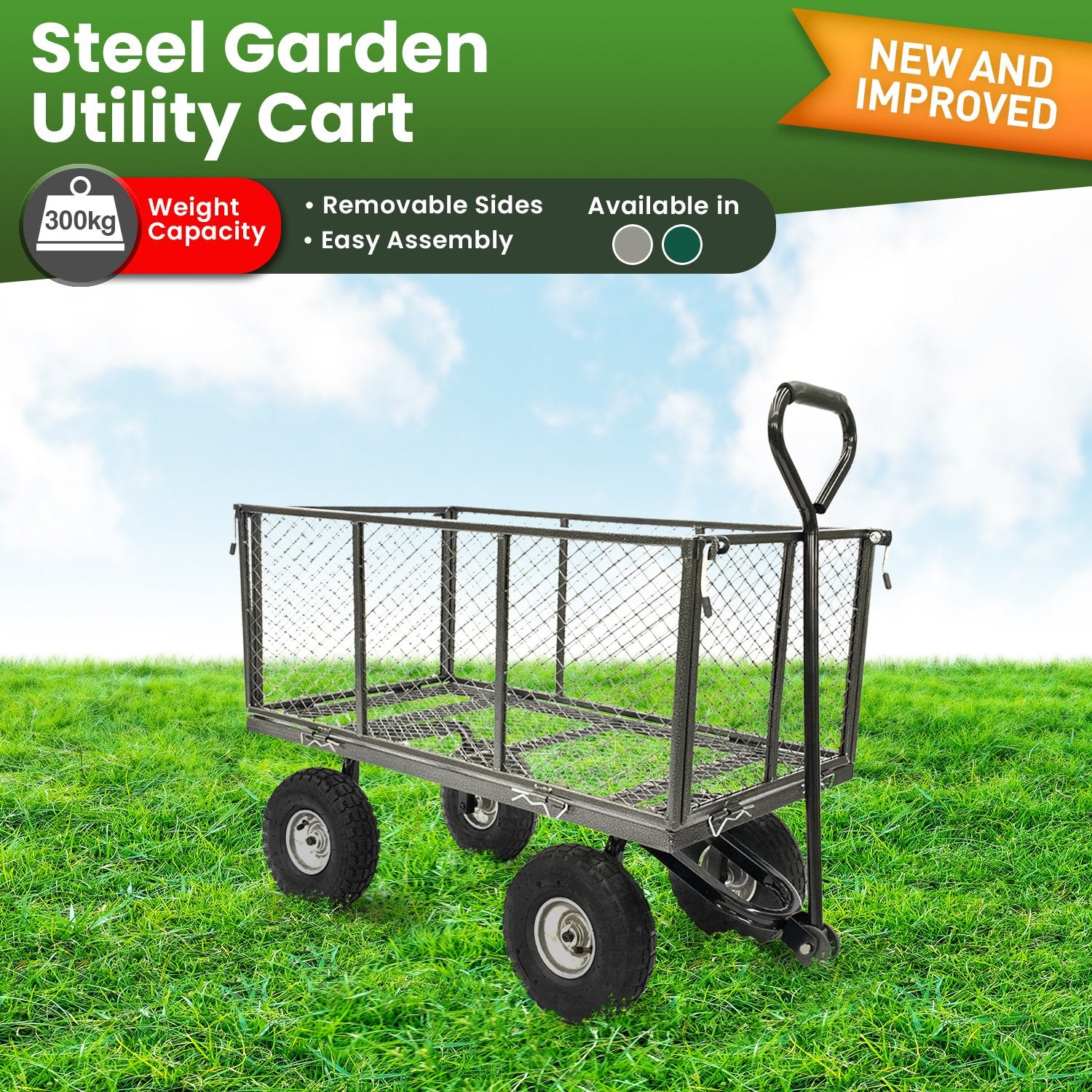 Heavy-Duty 300kg Steel Mesh Garden Cart, 10in Tires Wallaroo