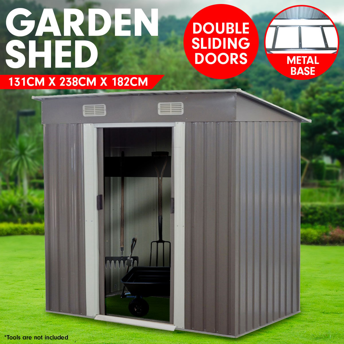 Weather-Resistant Garden Shed with Base, 4ft x 8ft, Grey