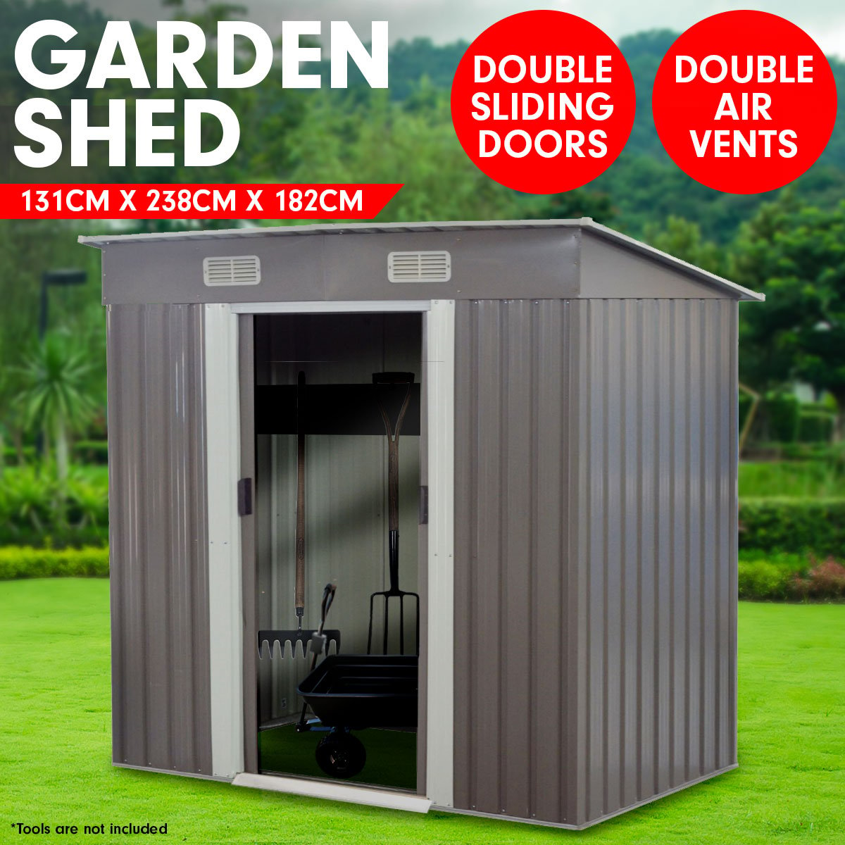 Weather-Resistant 4x8 Garden Shed with Slide Doors & Vents