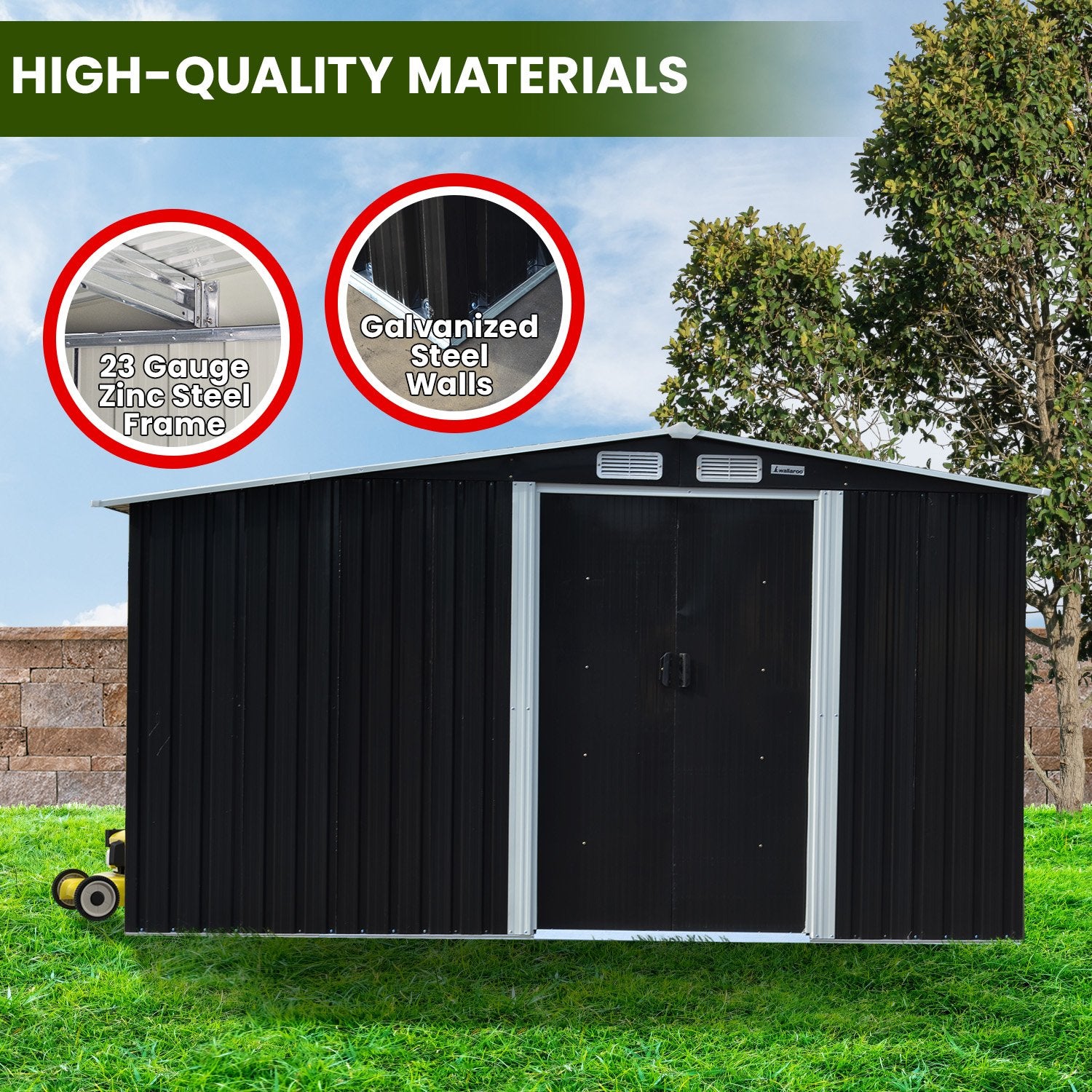 23 Gauge Steel Garden Shed with Ventilation 10x8 FT - Wallaroo