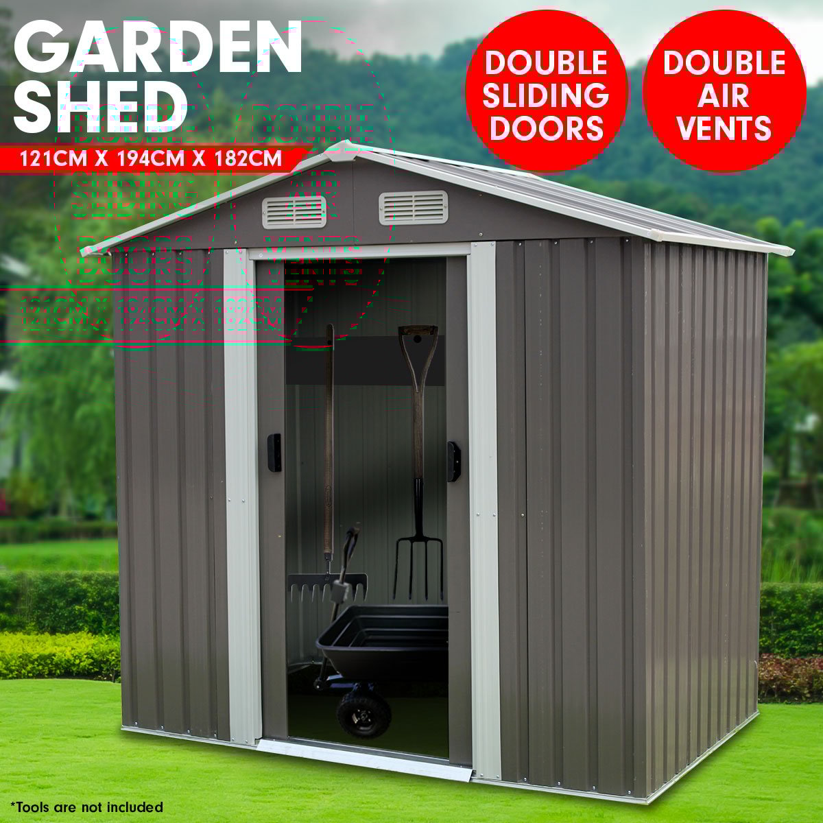 Wallaroo 4x6ft Garden Shed Spire Roof Outdoor Storage Grey