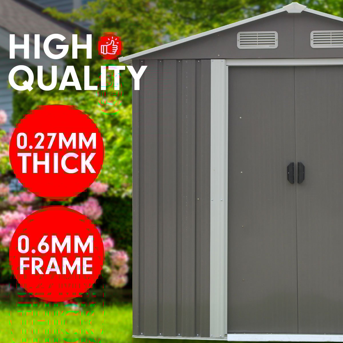Wallaroo 4x6ft Garden Shed Spire Roof Outdoor Storage Grey