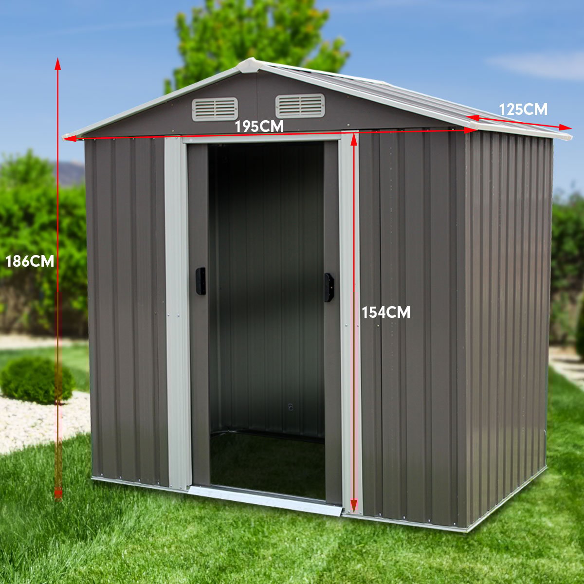 Wallaroo 4x6ft Garden Shed Spire Roof Outdoor Storage Grey