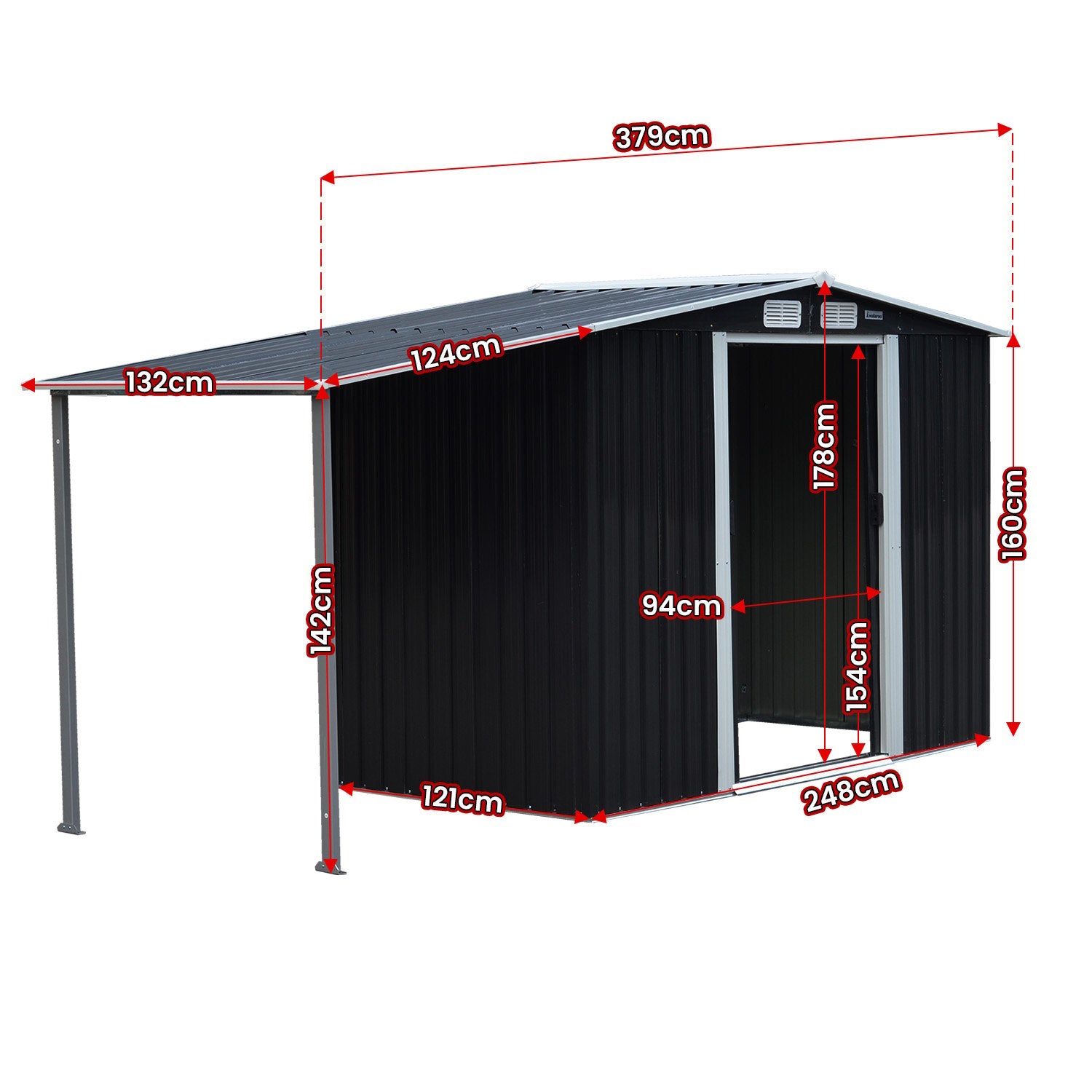 Quick Assembly Zinc Steel Garden Shed 4x8ft with Ventilation