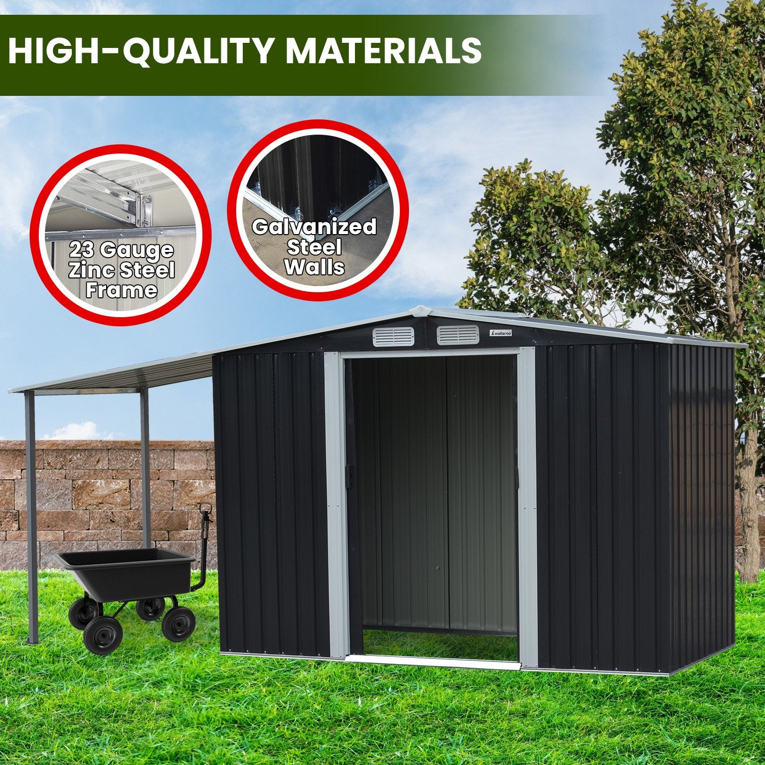 Quick Assembly Zinc Steel Garden Shed 4x8ft with Ventilation