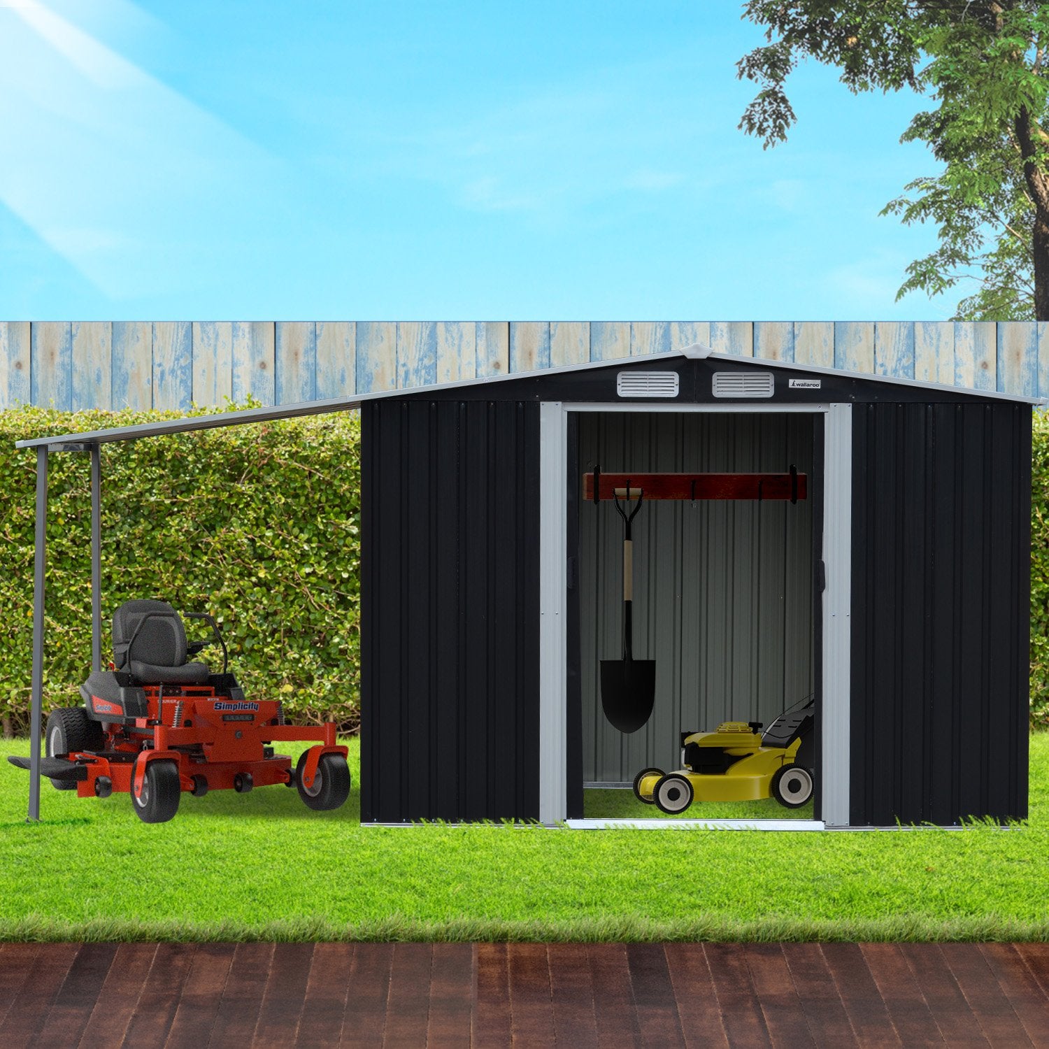 Quick Assembly Zinc Steel Garden Shed 4x8ft with Ventilation