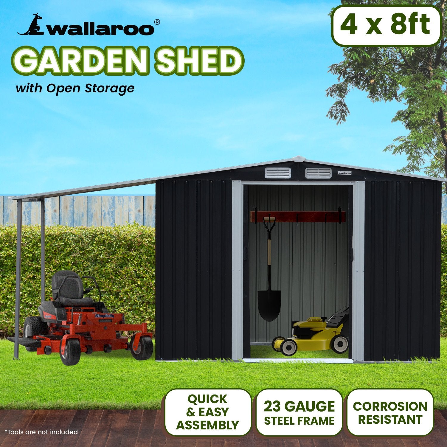 Quick Assembly Zinc Steel Garden Shed 4x8ft with Ventilation