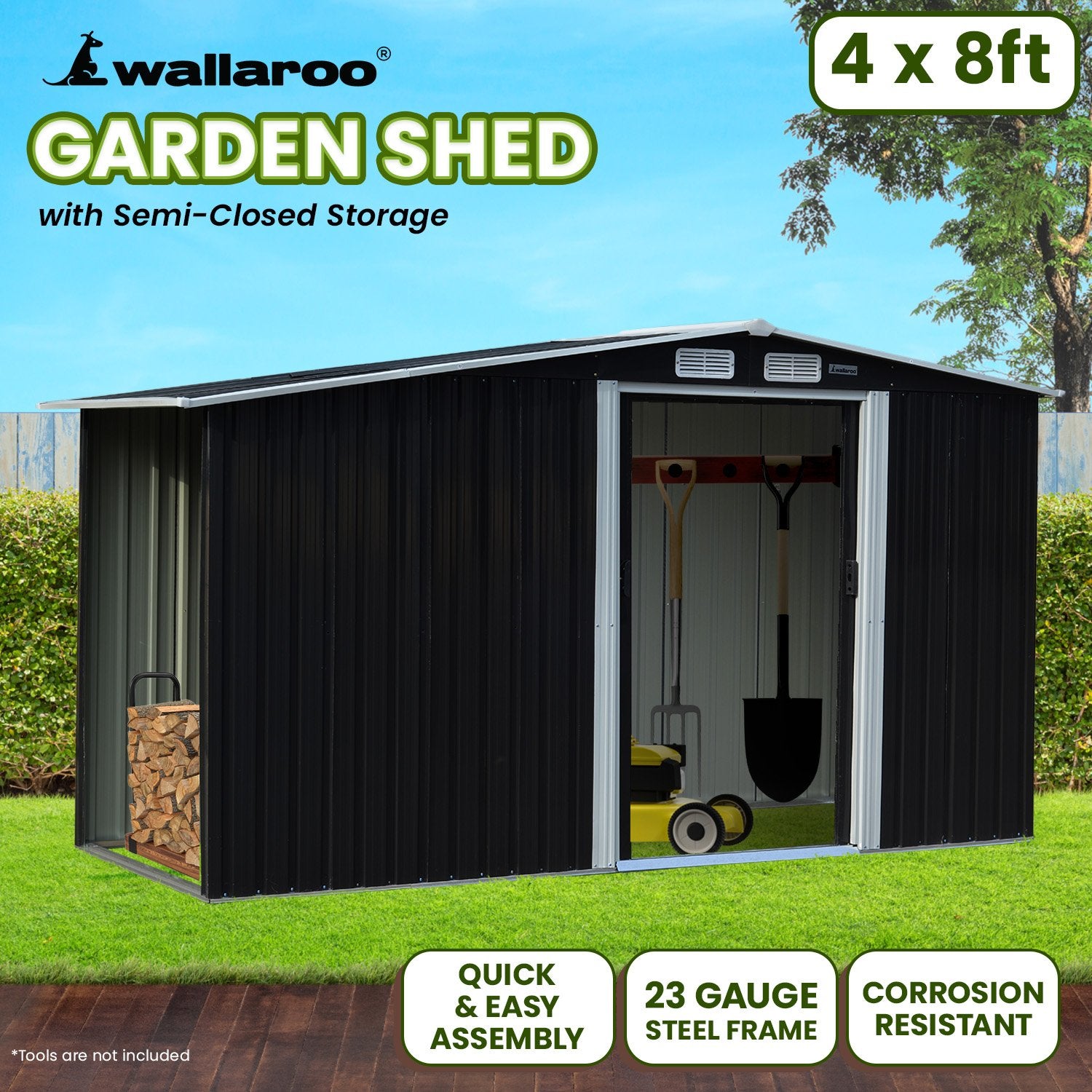 Corrosion-Resistant Garden Shed 4x8FT with Storage, Wallaroo