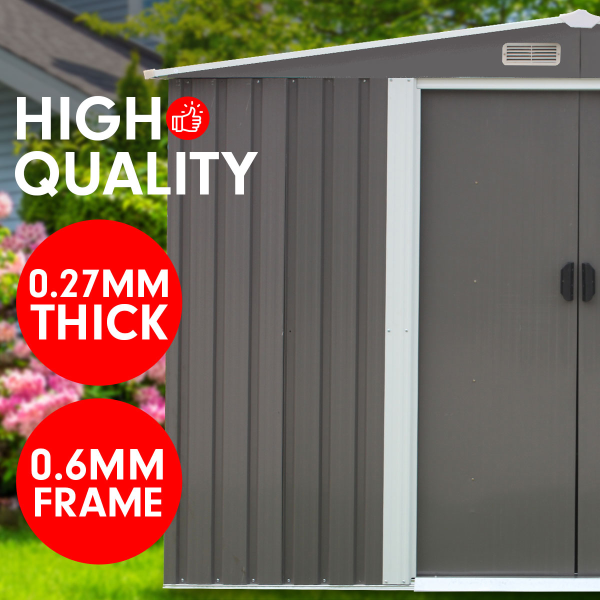 Weather-Resistant Galvanized Steel Garden Shed with Vents, 6ft x 8ft