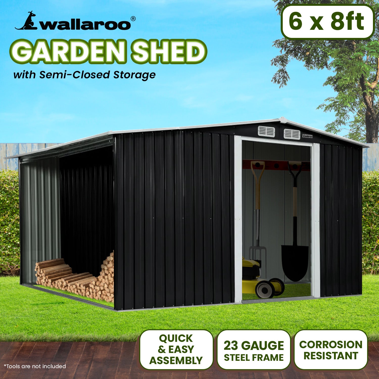 Corrosion-Resistant 6x8FT Steel Garden Shed with Storage