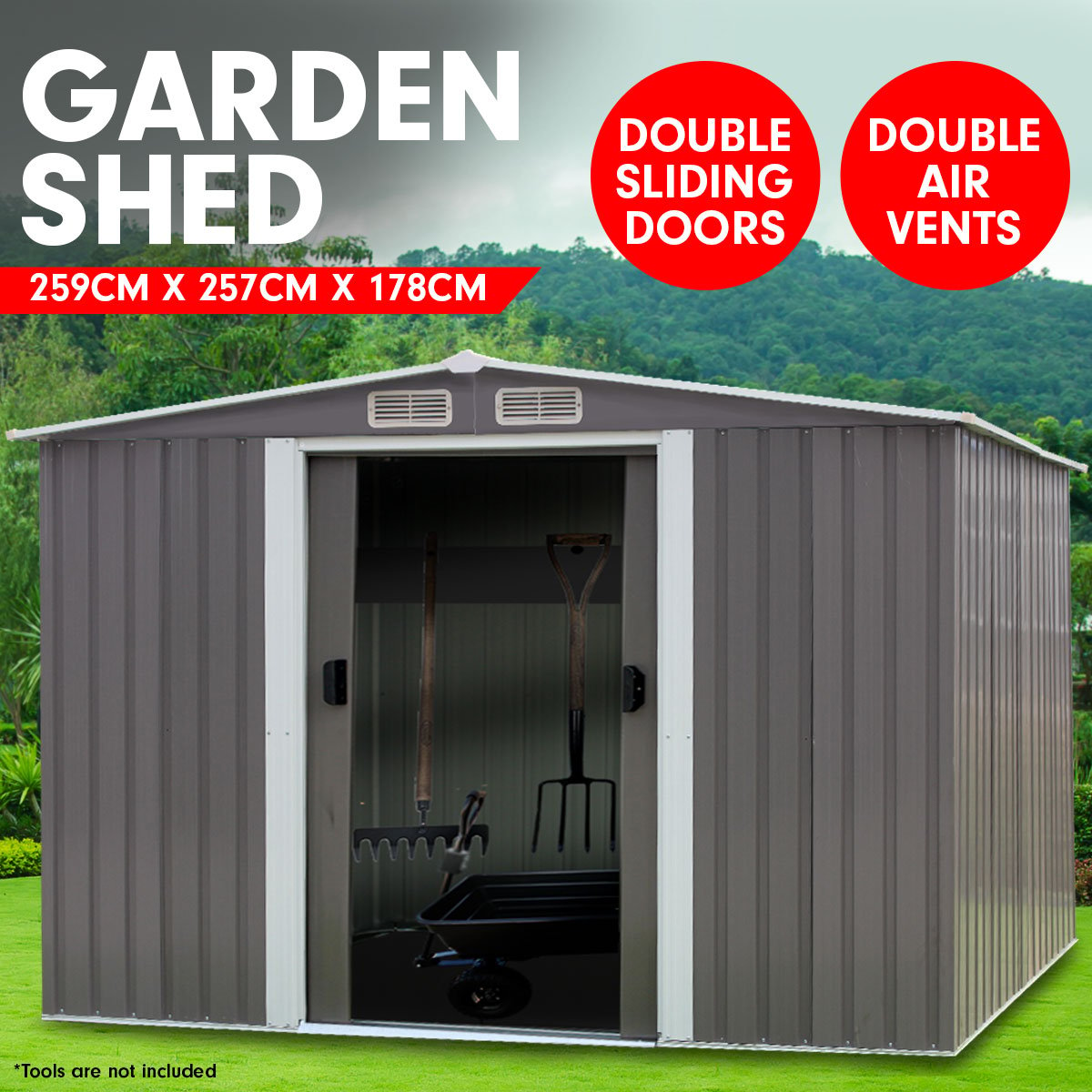 Weather-Resistant Garden Shed, 8ft x 8ft, Steel, Ventilated - Wallaroo